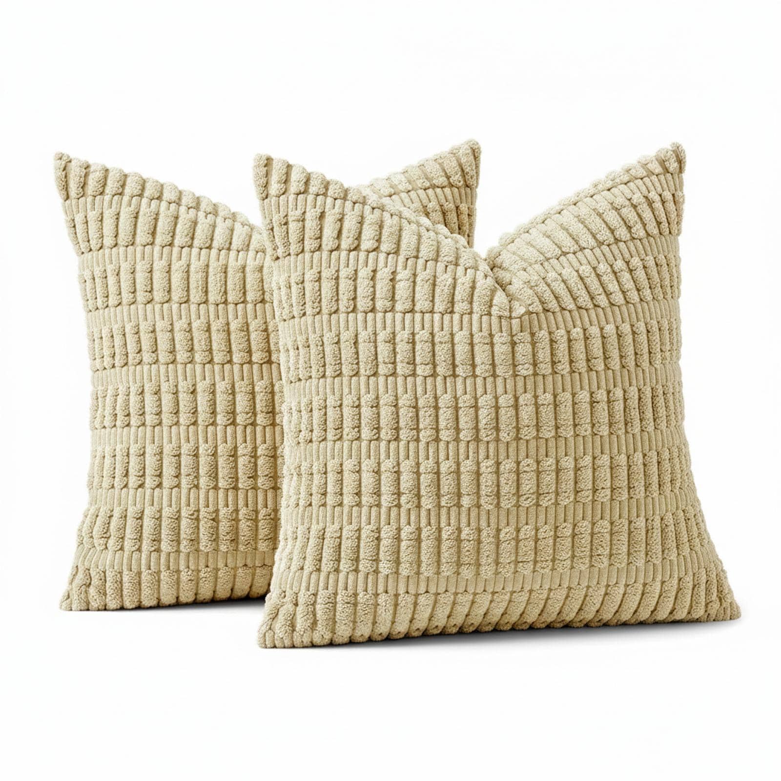 OMOMMD 18x18 Corduroy Decorative Throw Pillow Covers Soft Boho Striped Modern Farmhouse Home Decor for Sofa Living Room Couch Bed