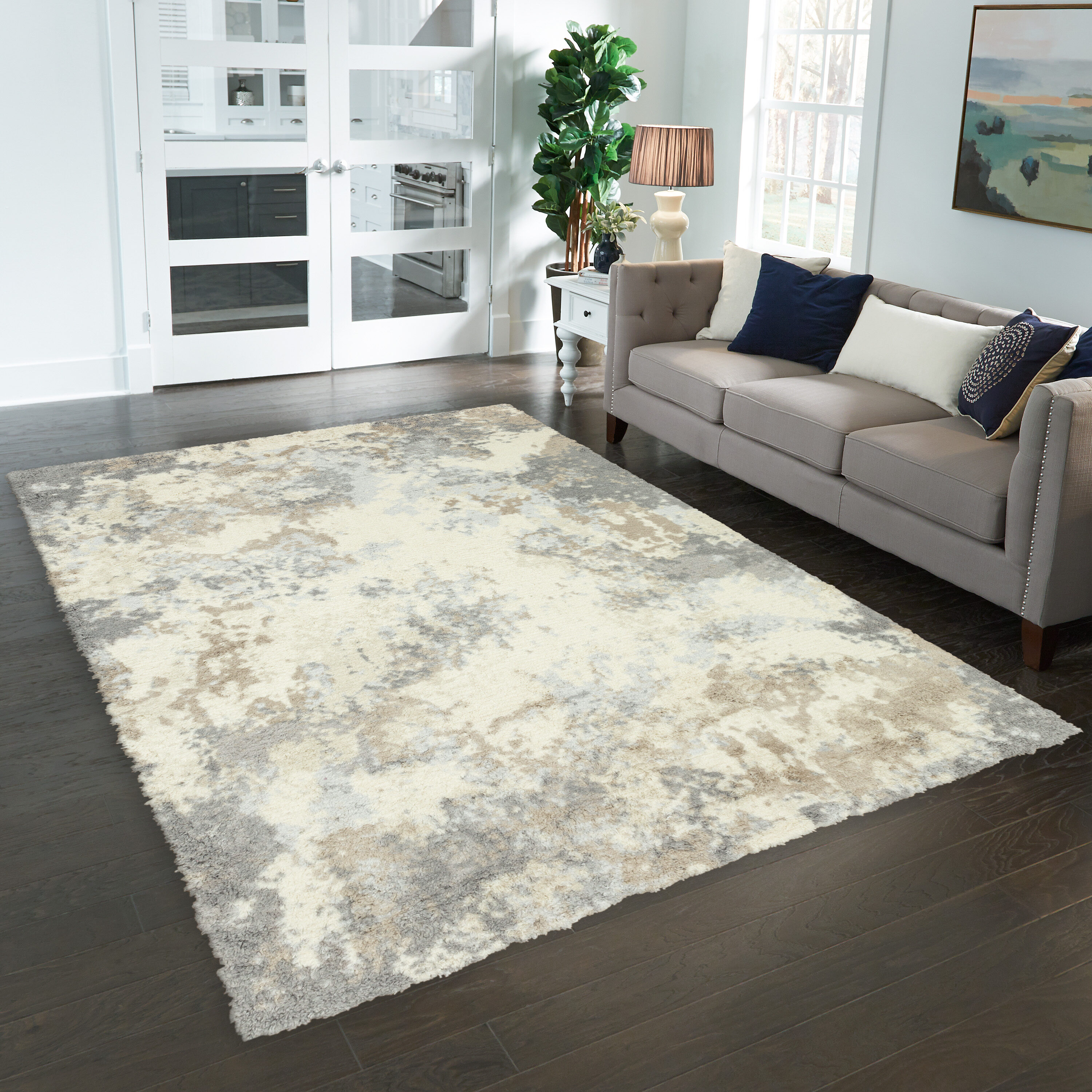allen + roth with STAINMASTER 5 X 8 (ft) Tonal Grey Indoor/Outdoor  Floral/Botanical Area Rug in the Rugs department at