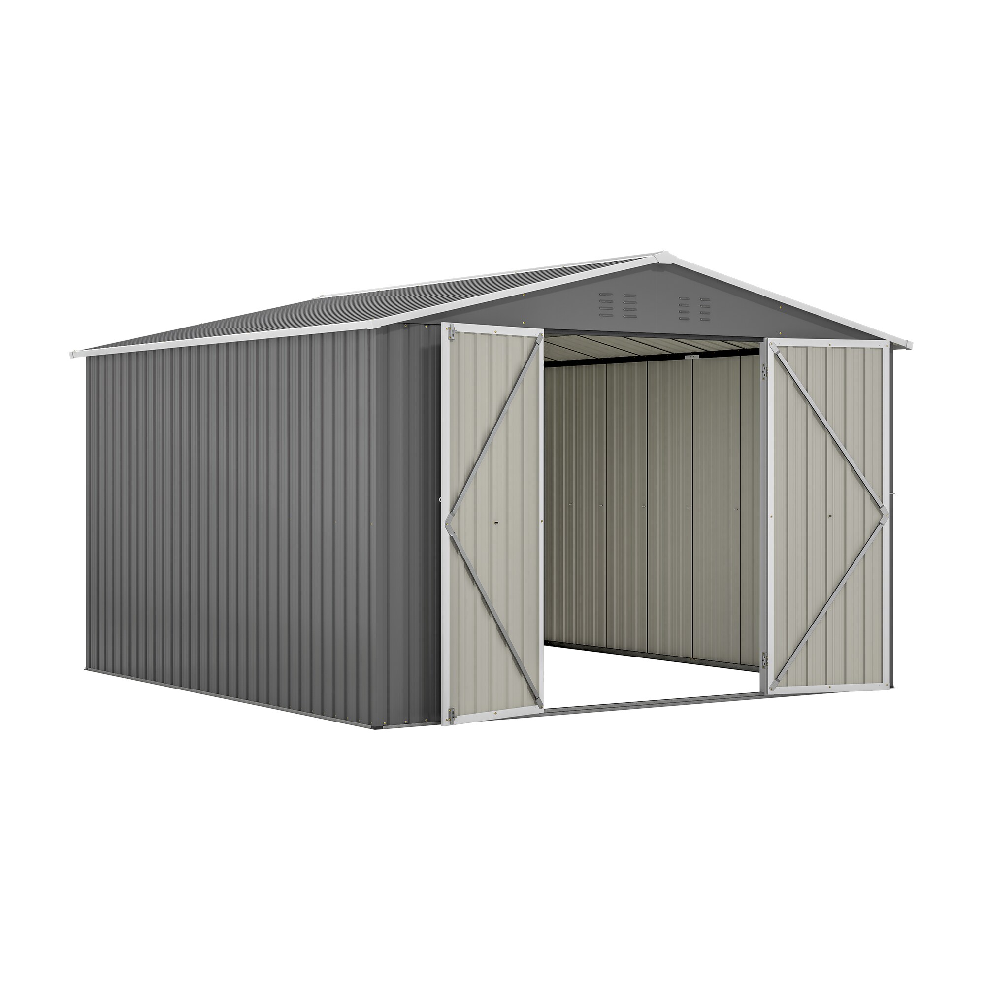 WELLFOR TWSG013-BN 10-Feet x 10-Feet Metal Storage Shed Galvanized steel Storage Shed