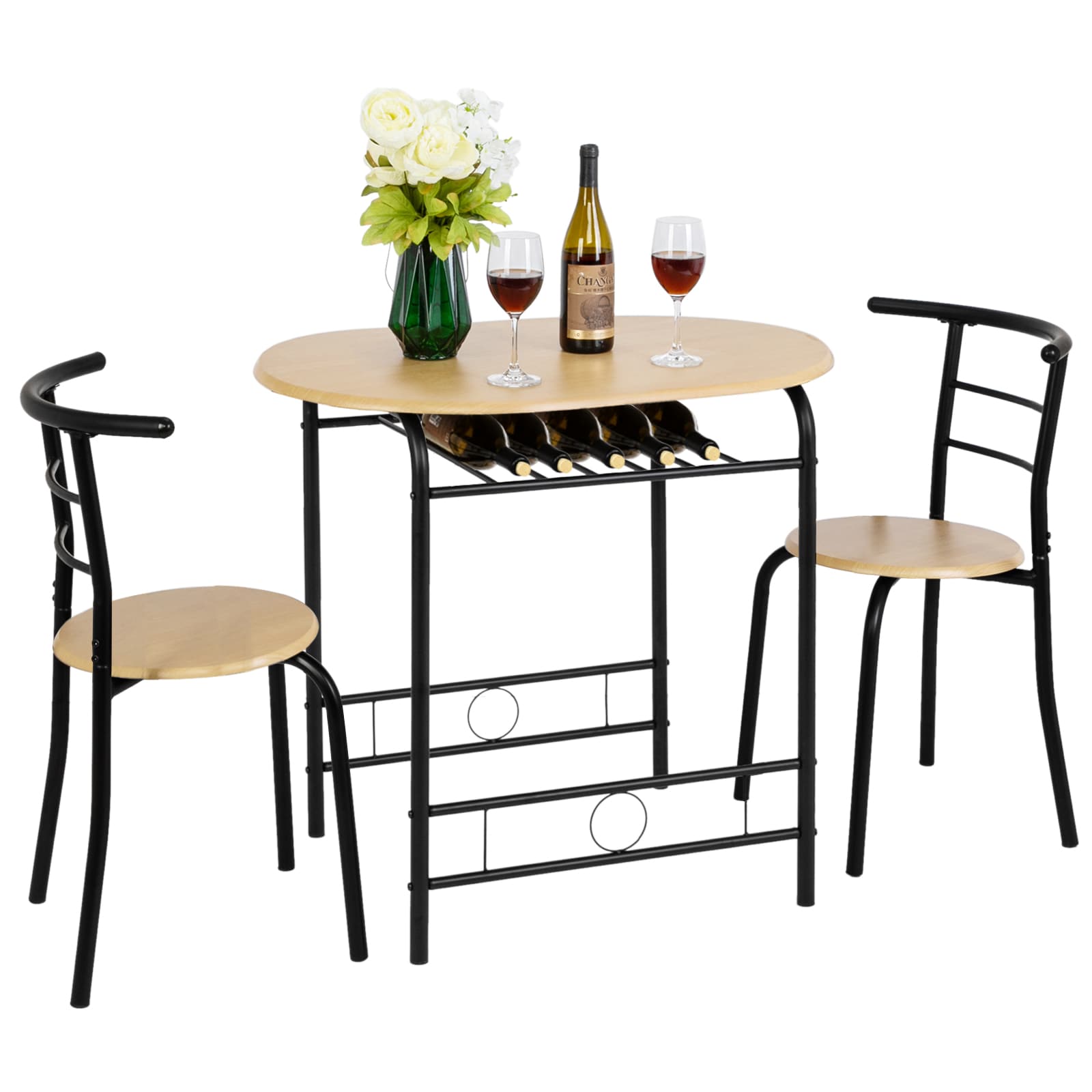 VINGLI - 3 Piece Wooden Dining Set with Metal Frame for 2/Breakfast Table Set for Small Space Din...