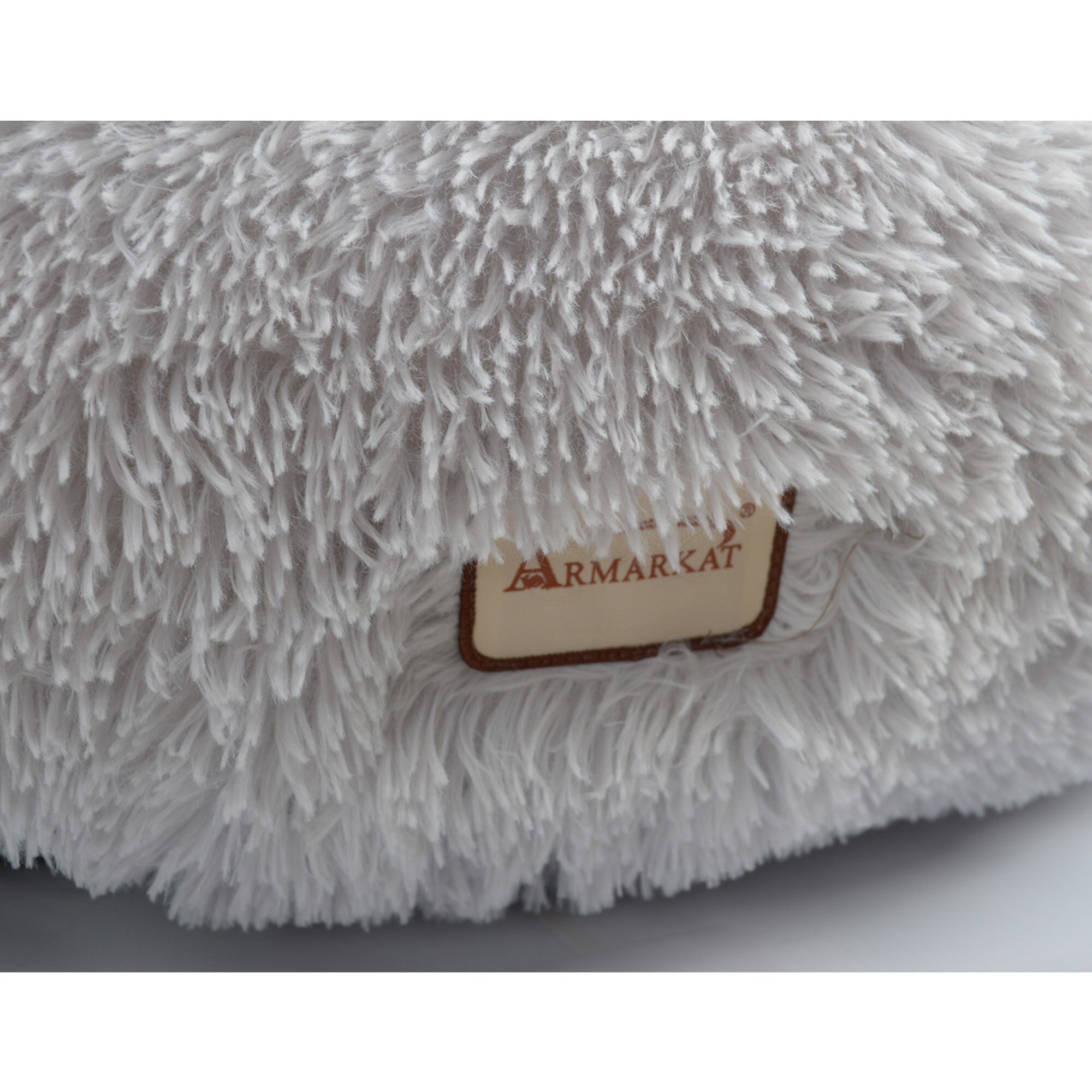Large Gray Plush Round Faux Fur Pet Bed