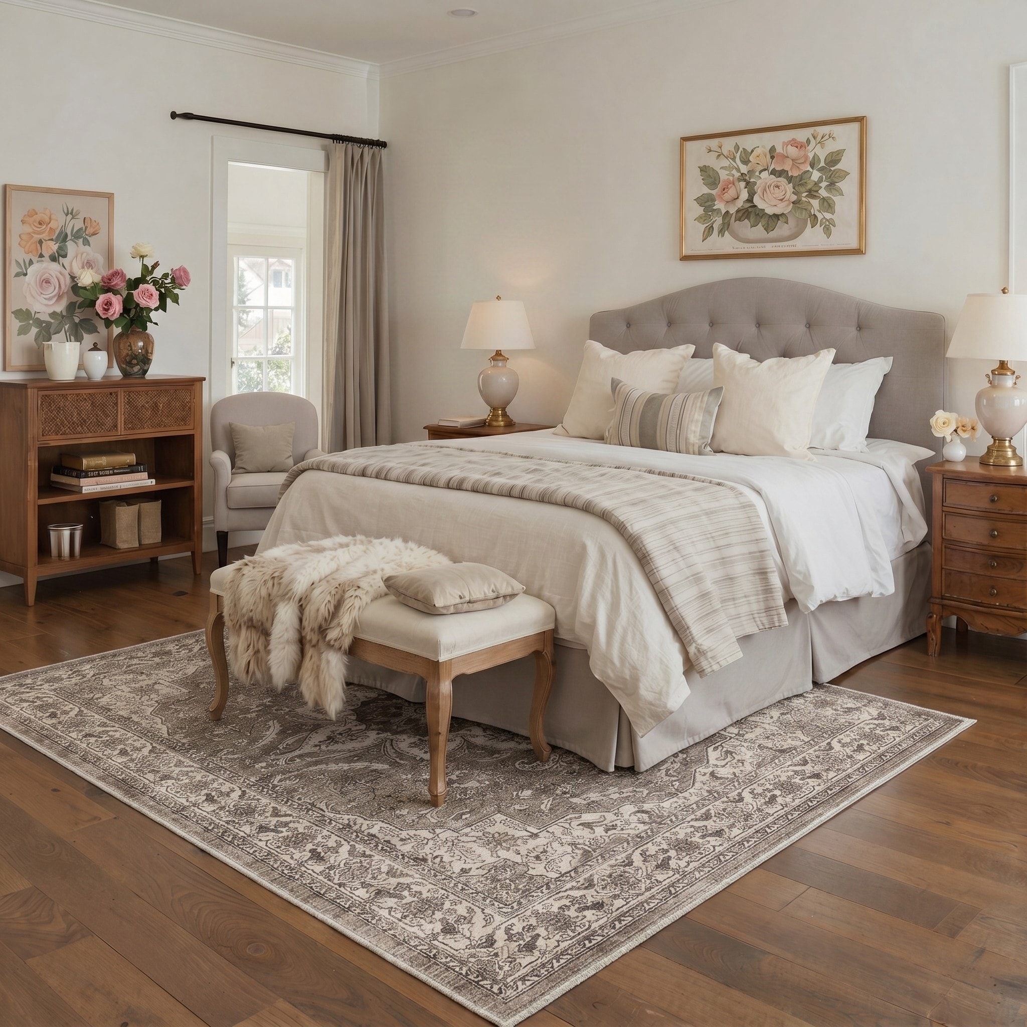 BAVNI 9 x 12 Non Slip Machine Washable Modern Area Rug for Living Room Low Pile Chenille Retro Print Rug for Bedroom Dining Room Home Office