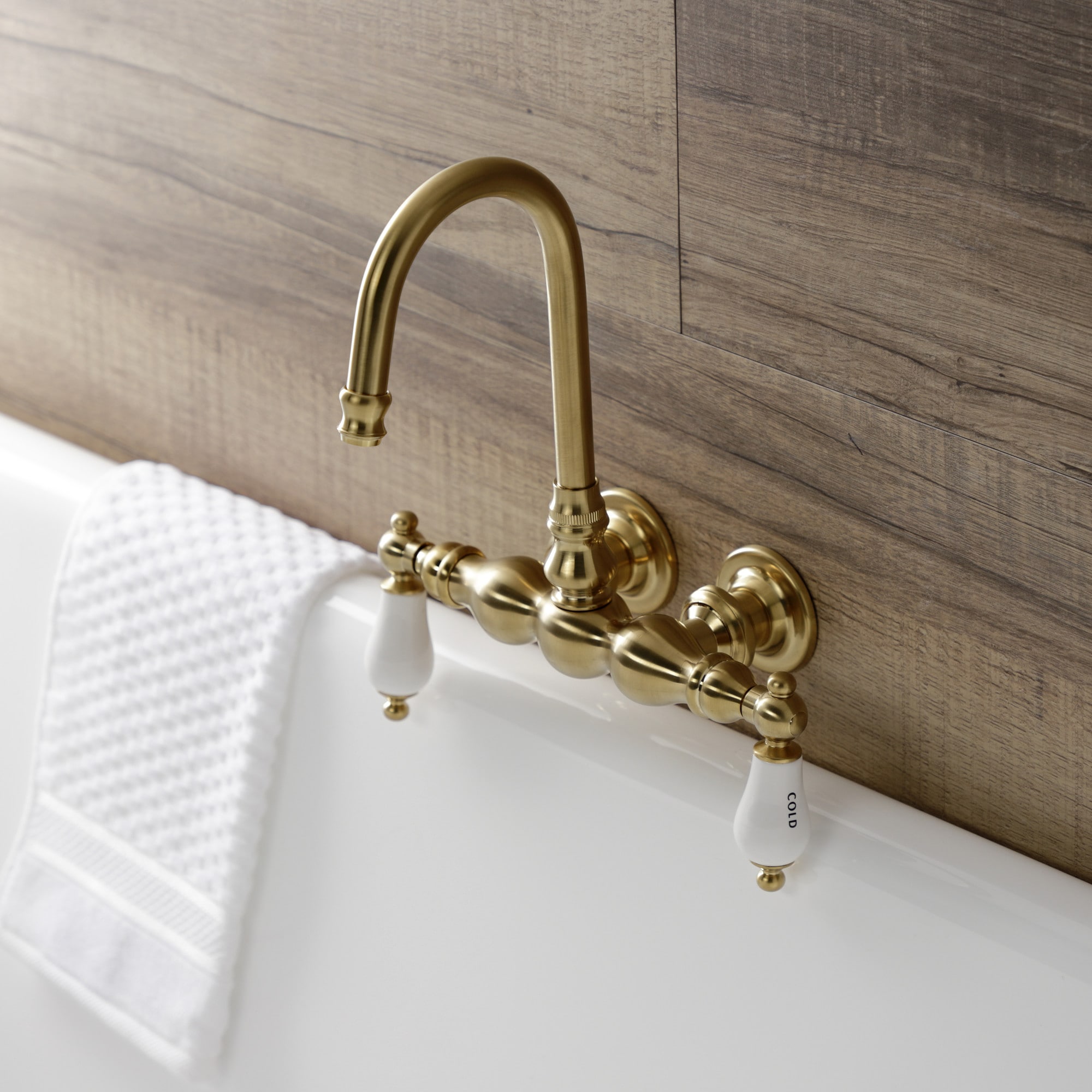 Kingston Brass WLAE3T7 Vintage Brushed brass 2-handle Wall-mount High-arc Bathtub Faucet ( Valve Included )