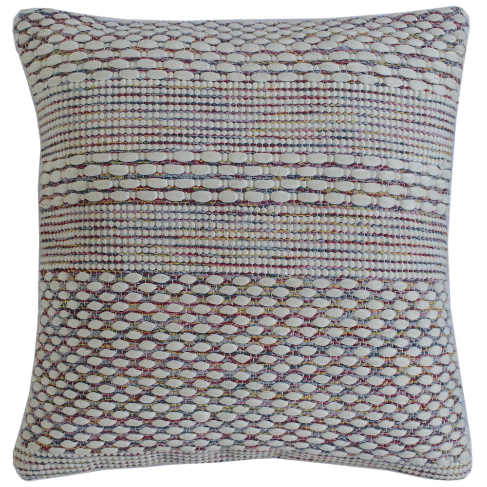 LR Home Ox Bay Hand-Woven White/Multicolored Stripe Cotton Blend Pillow Cover