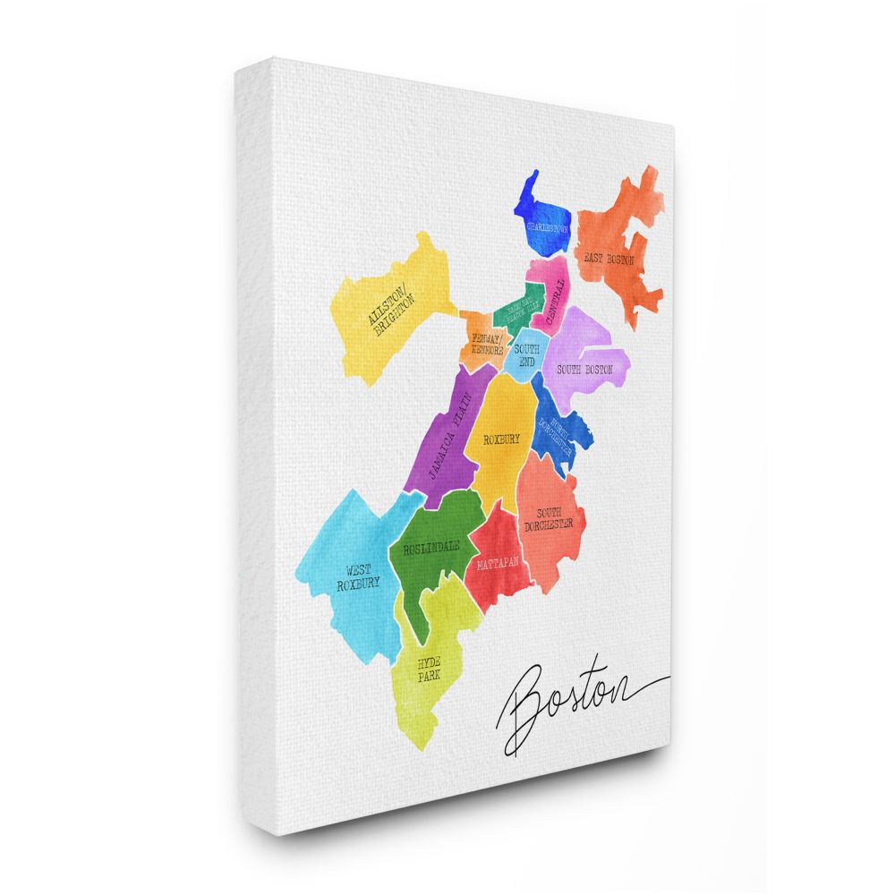 Stupell Industries Colorful Map of Boston Massachusetts by Neighborhood Canvas Wall Art - Multi-Color - 30 x 40