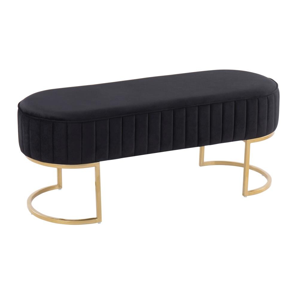 LumiSource BC-DEMIPLT AUVBK Demi Eclectic Gold Steel, Black Velvet Accent Bench 16-in x 41-in x 16.5-in