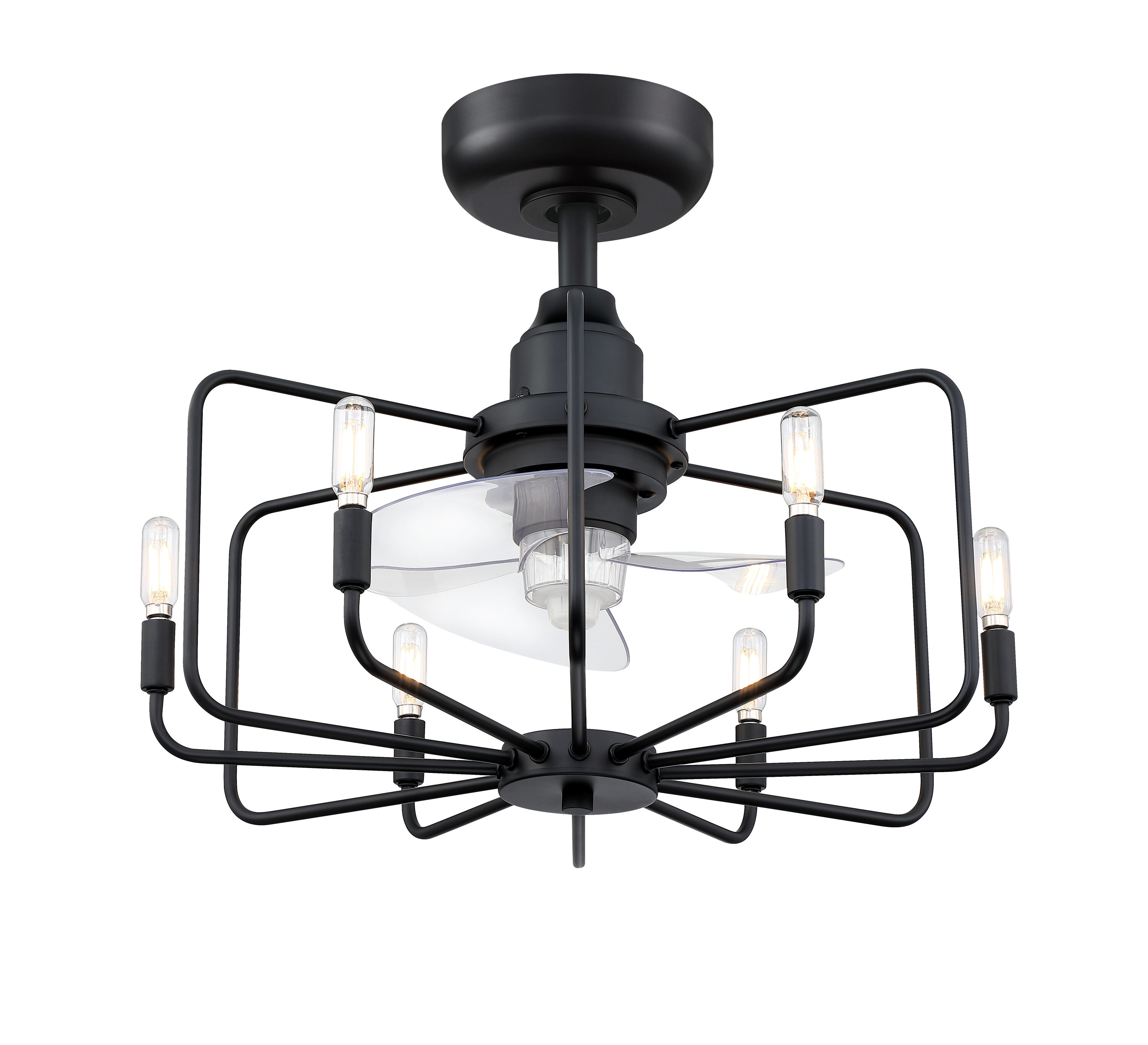 Fanimation FP3075BL Influencer 22-in Black with Clear Blades LED Indoor Fandelier Ceiling Fan with Light and Remote (3-Blade)