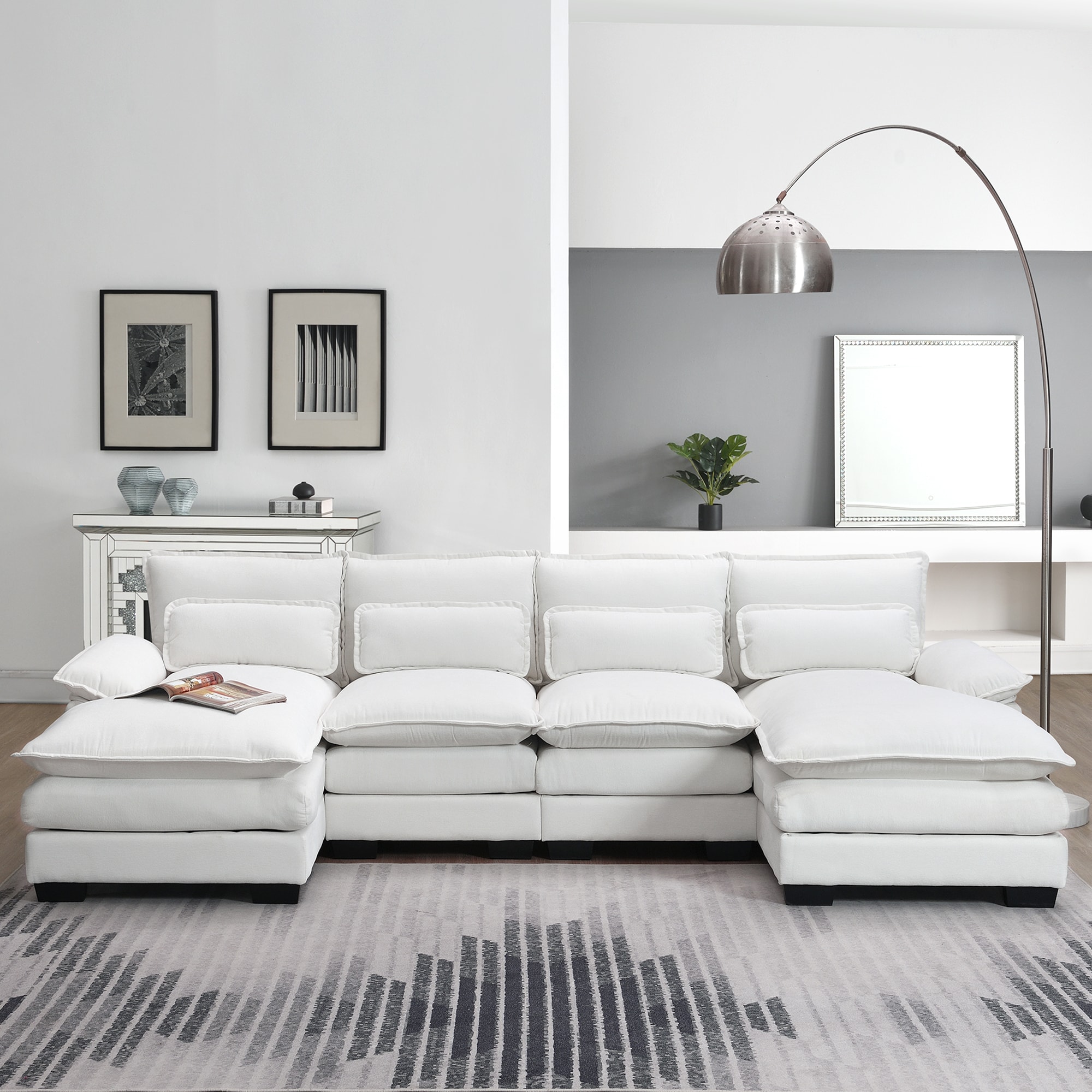JIMSMAISON JMGTSO16W 110-in Modern White Chenille Sofa