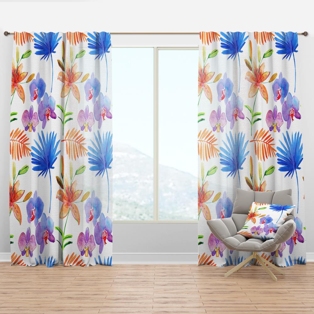 Designart CTN19247-52-63 63-Inches Blue Floral Room darkening Thermal lined Rod pocket Single curtain panel