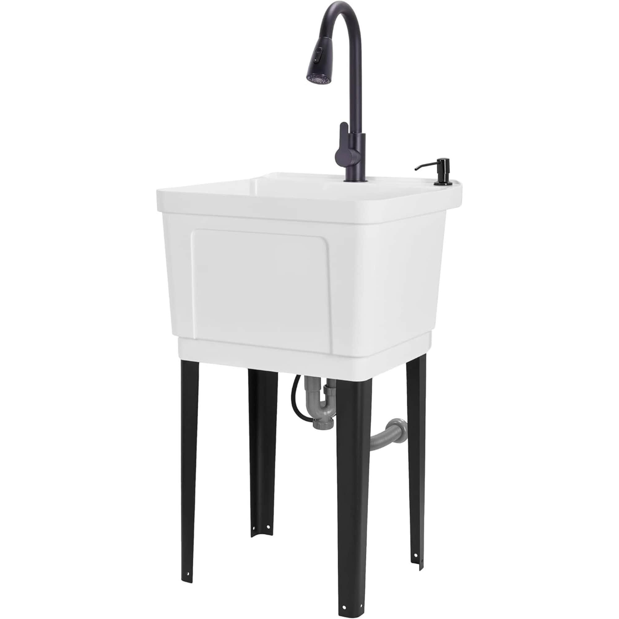 Jumbl Freestanding Utility Sink with Pull  -Down Faucet - Laundry Room Sink w/Gooseneck Sprayer and More