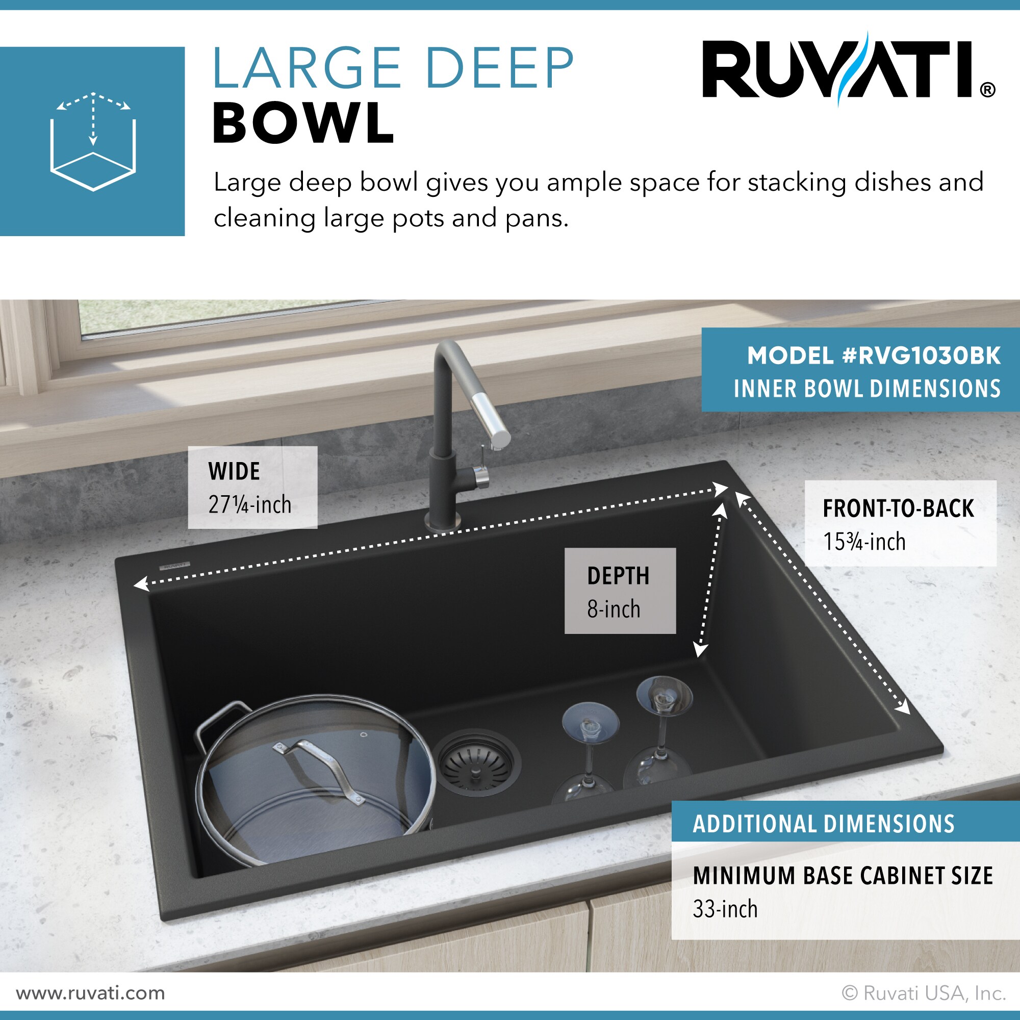 Midnight Black Granite Composite Single Bowl Kitchen Sink