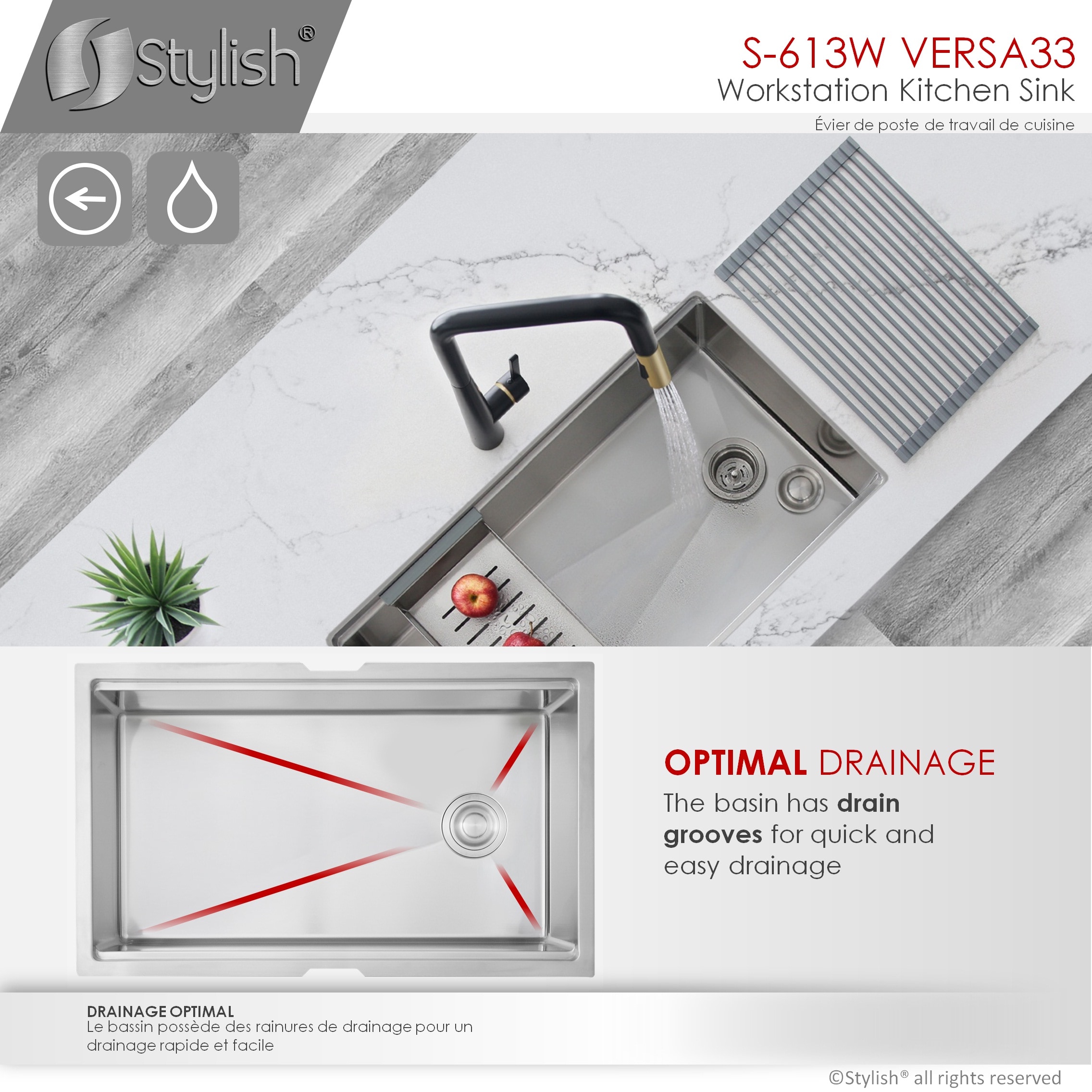 Versa 33'' Stainless Steel Single Bowl Workstation Sink with Accessories