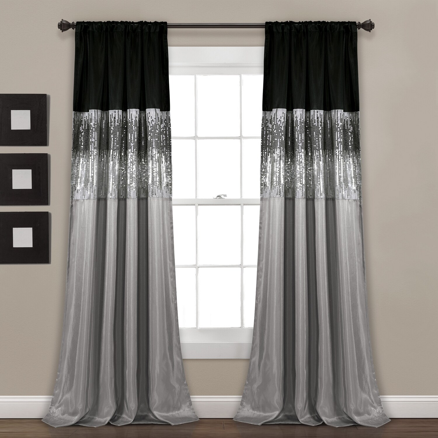 Lush Decor 16T004563 95-Inches Black Striped Light filtering Standard lined Rod pocket Single curtain panel