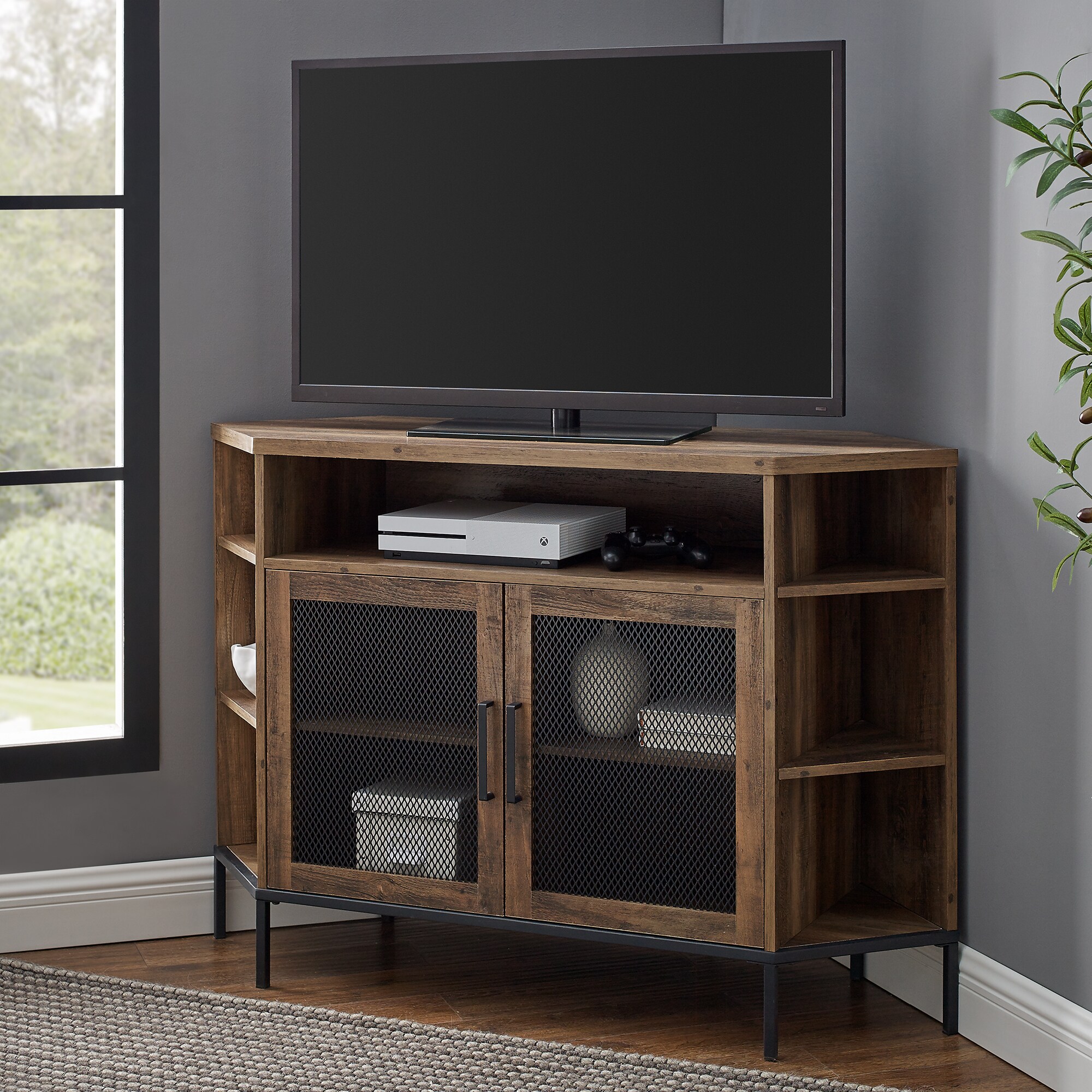 Walker Edison Transitional Reclaimed Barnwood Tv Stand (Accommodates ...