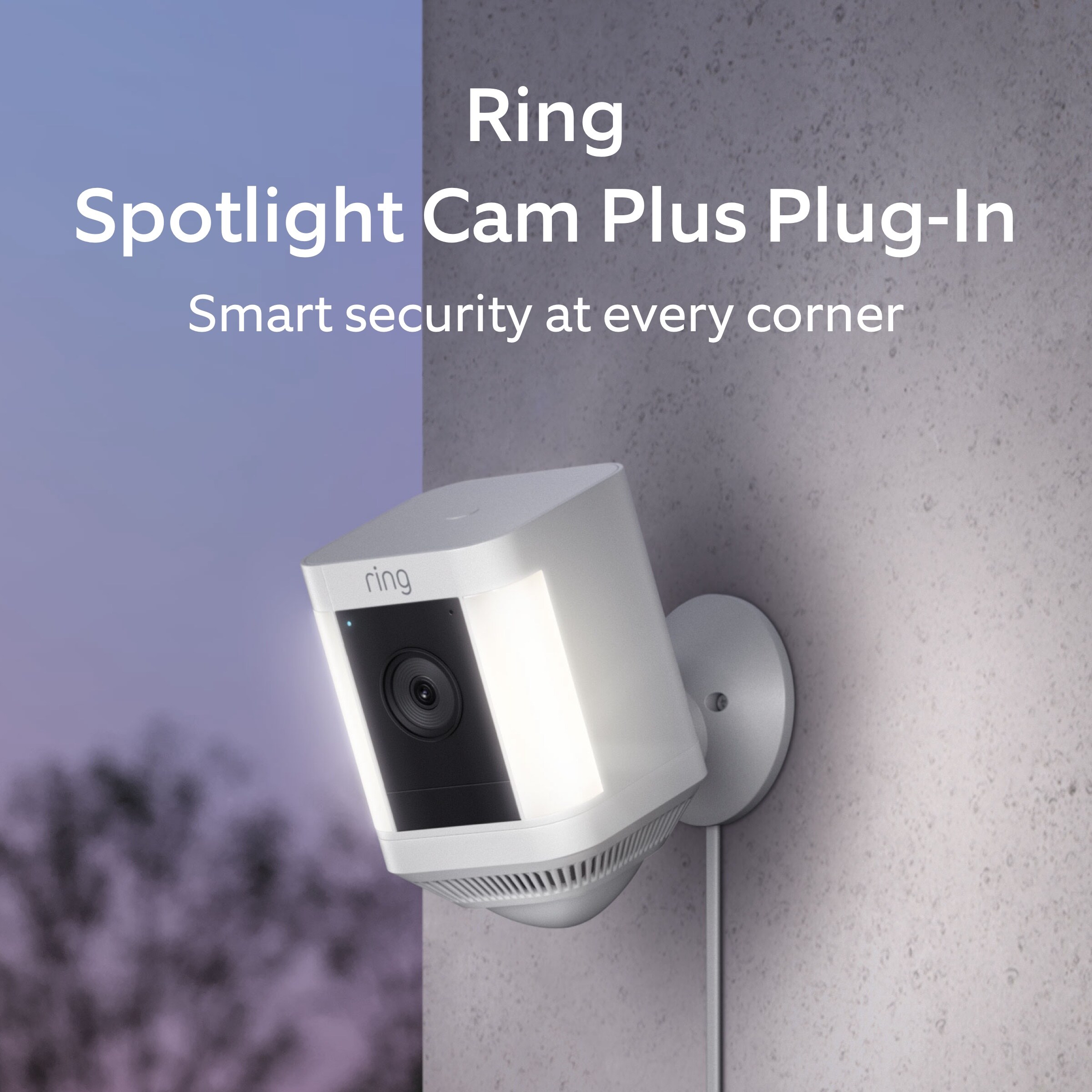 Ring Spotlight Cam Plus, Plug-In - Smart Security Video Camera with 2 Motion-Activated LED Spotlights, 2-Way Talk, Color Night Vision, White