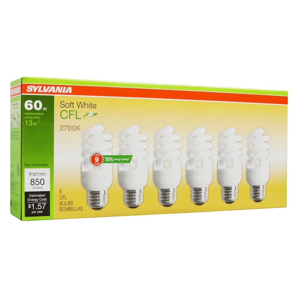 60-watt replacement 2-Pack 825-Lumen T3 Spiral Light Bulb with Medium Base GE Lighting 74199 Energy Smart Spiral CFL 13-Watt 