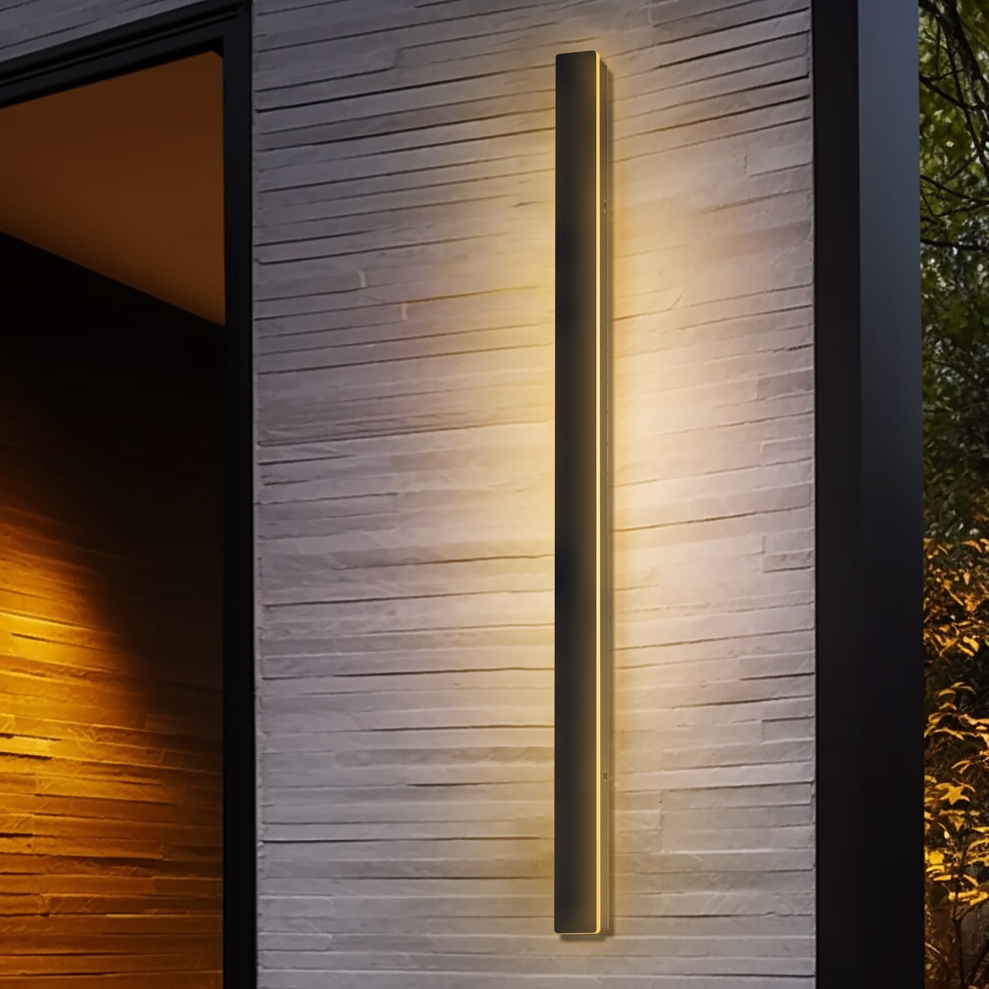YANSUN L-FL002 39.4-in H Black Hardwired Integrated LED Outdoor Wall Light