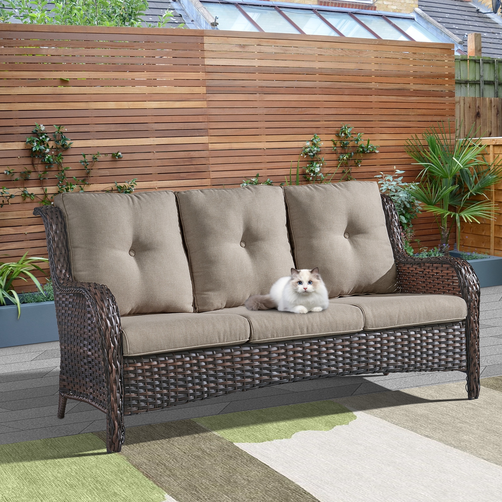  PA013-3CZ PASOFA-T Wicker Outdoor Sofa with Gray Cushions and Steel Frame