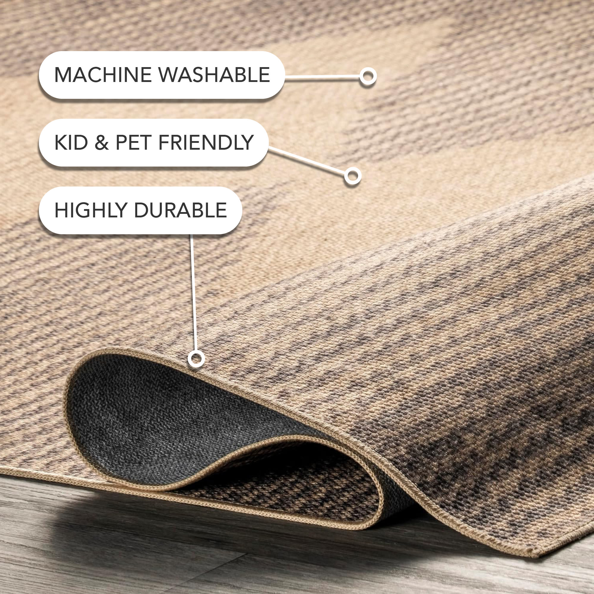Natural and Gray Geometric Synthetic 3' x 5' Washable Area Rug