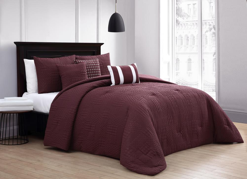 JML 3-Piece Burgundy Quilted Creased Mincofiber Queen Size Comforter Set  WCS03-BGD-Q - The Home Depot