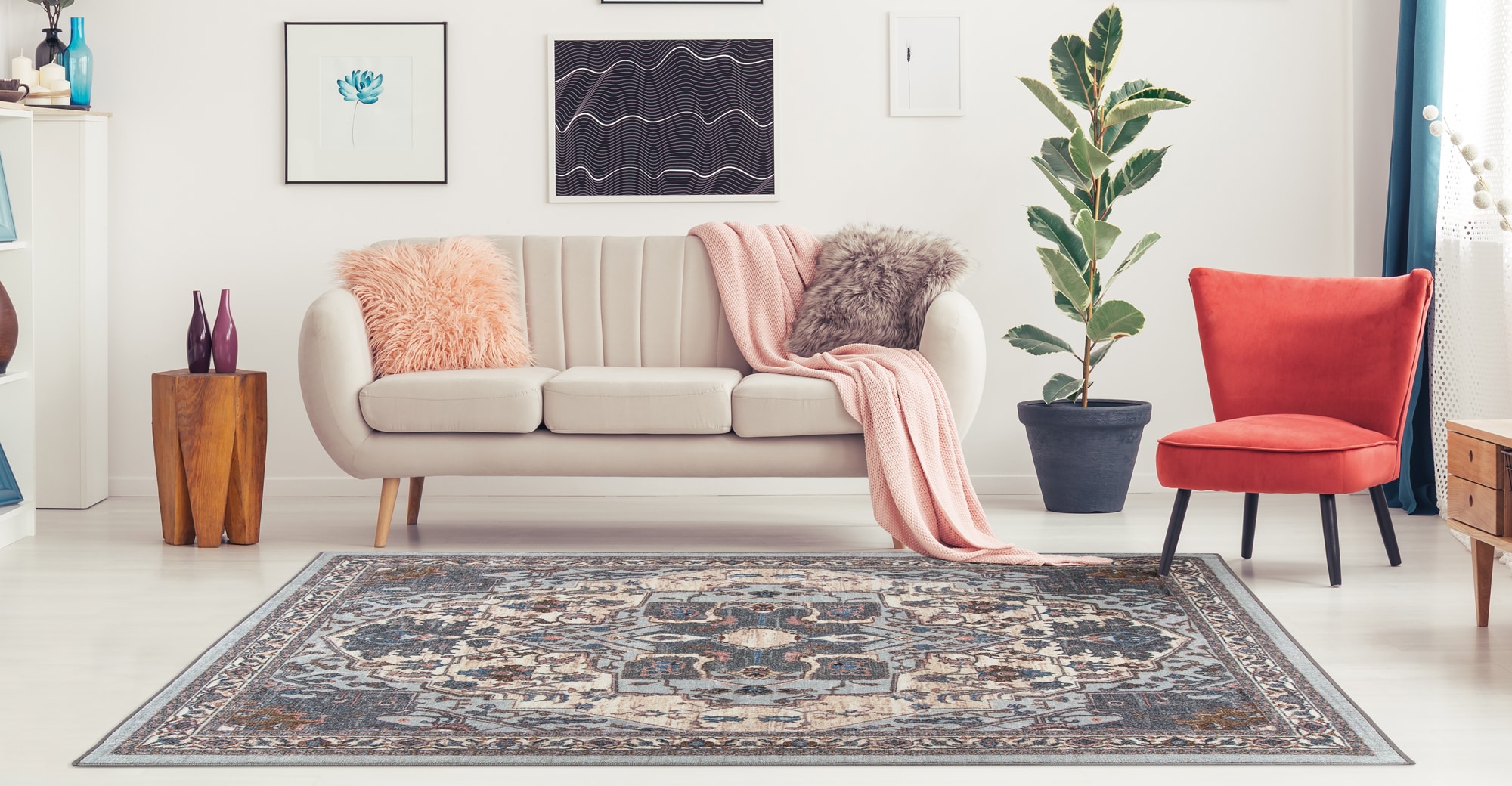 Ottomanson ATS9493-5X7 Athens 5 x 7 (ft) Loomed Polyester Gray Rectangular Indoor Medallion Oriental Area rug