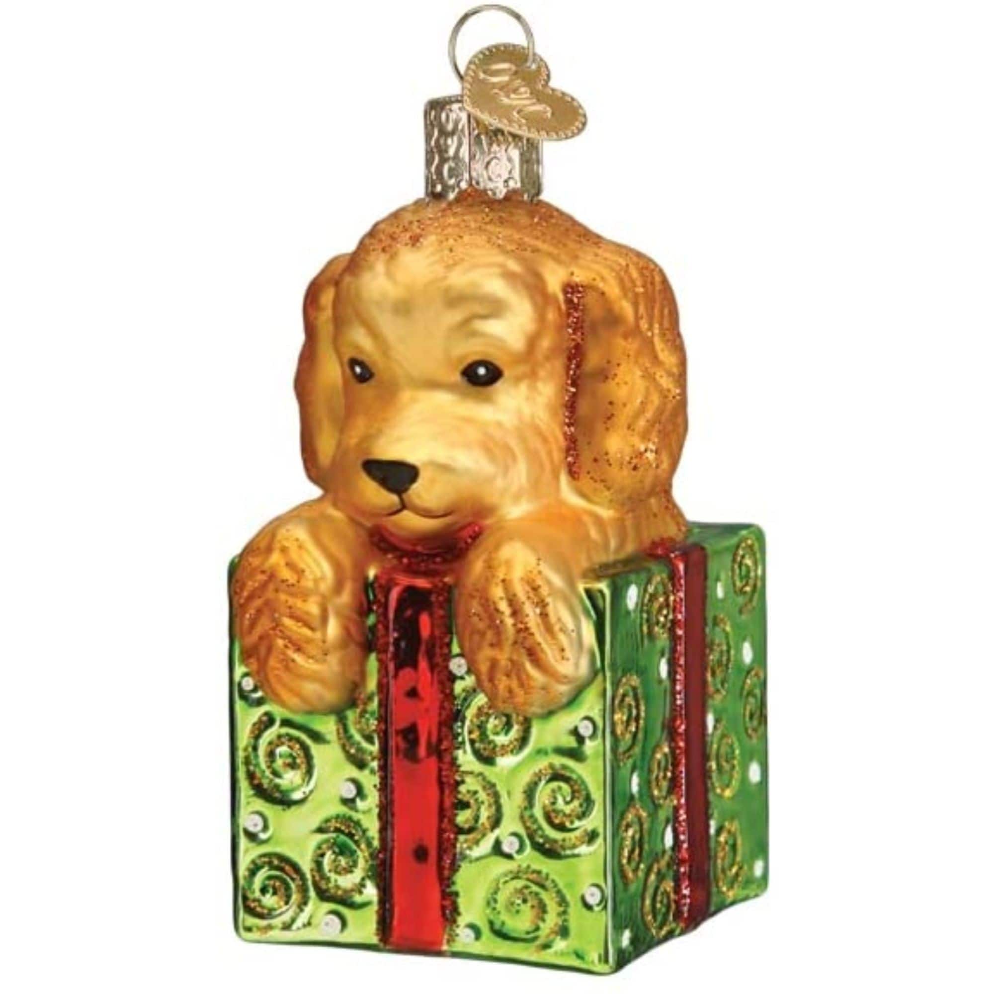 Old World Christmas 729343126504 Blown Glass Ornament for Christmas Tree - Doodle Puppy Surprise