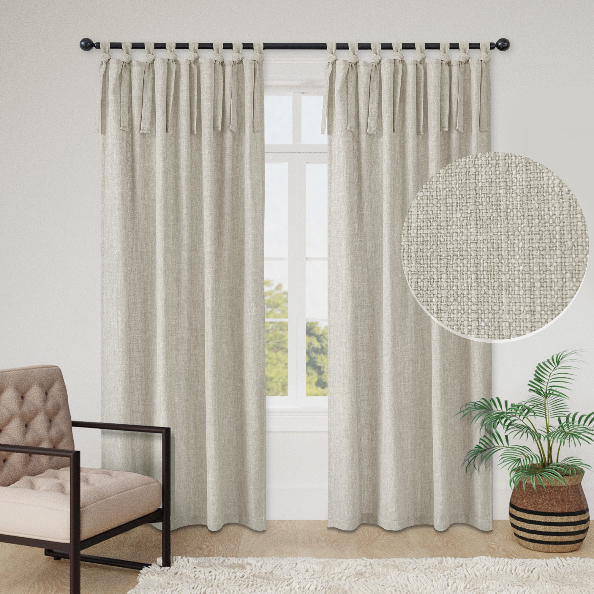 Awesome Home 52-in W x 96-in L Natural Knot Tie Top Light Filtering Panel Pair