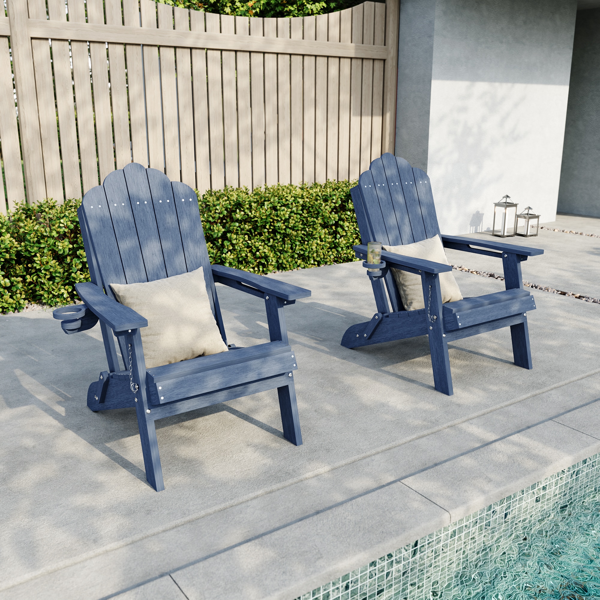 Sonkuki SD-AD-40PU-2 Folding Adirondack Chair Set of 2 Navy Blue Plastic Frame Stationary Adirondack Chair with Navy Slat Seat