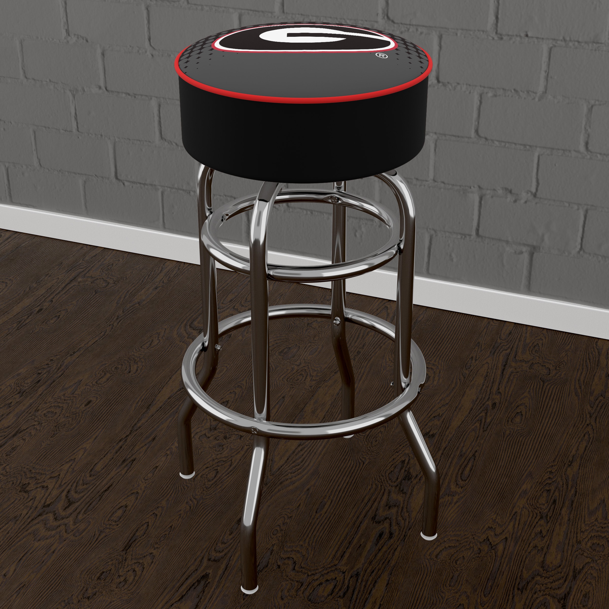 Adjustable Red Wood and Metal Swivel Bar Stool