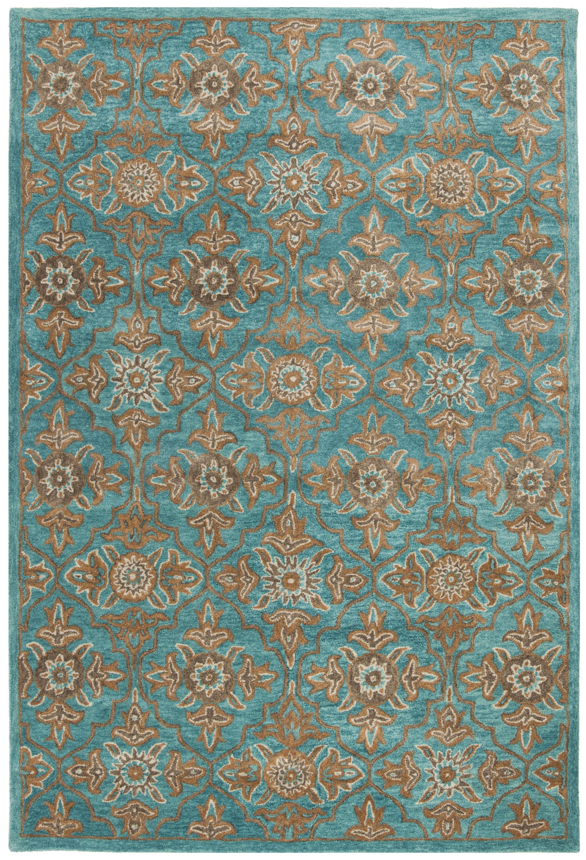 Safavieh HG870A-6 Heritage Jabal 6 x 9 (ft) Tufted Wool Turquoise/Multi Rectangular Indoor Floral/Botanical Oriental Area rug