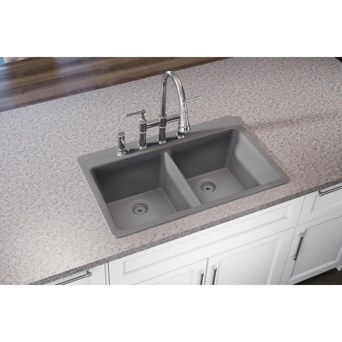 Elkay ELG3322GS0 Quartz Classic Drop-in 33.0-in x 22.0-in Quartz Double equal bowl Kitchen Sink