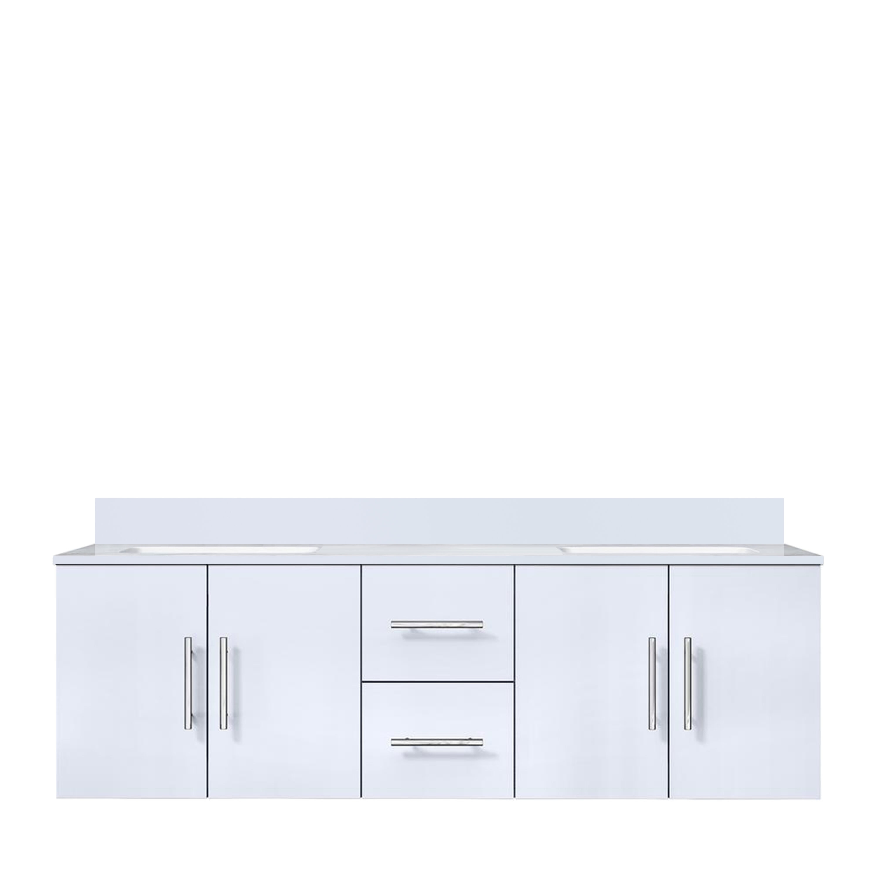 Lexora LVG60DM200 Geneva 60-in Glossy White Undermount Double Sink Floating Bathroom Vanity with White Quartz Top