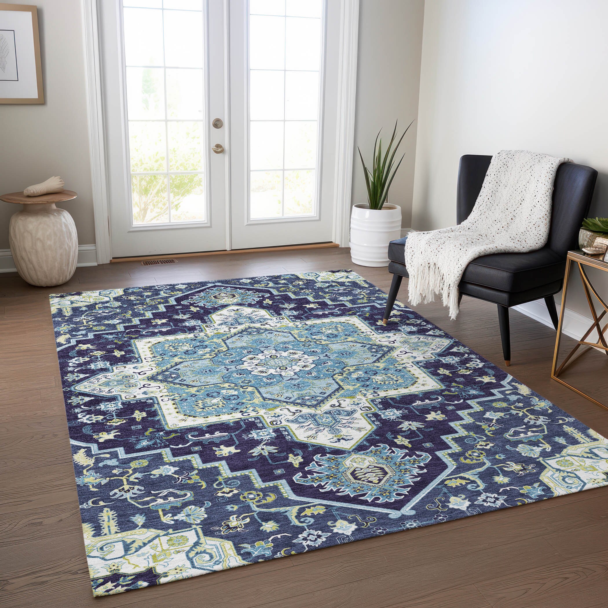 Addison Rugs ACN1036NA3X5 Chantille ACN1036NA 3 x 5 (ft) Polyester Navy Rectangular Indoor/Outdoor Geometric Machine washable Area rug
