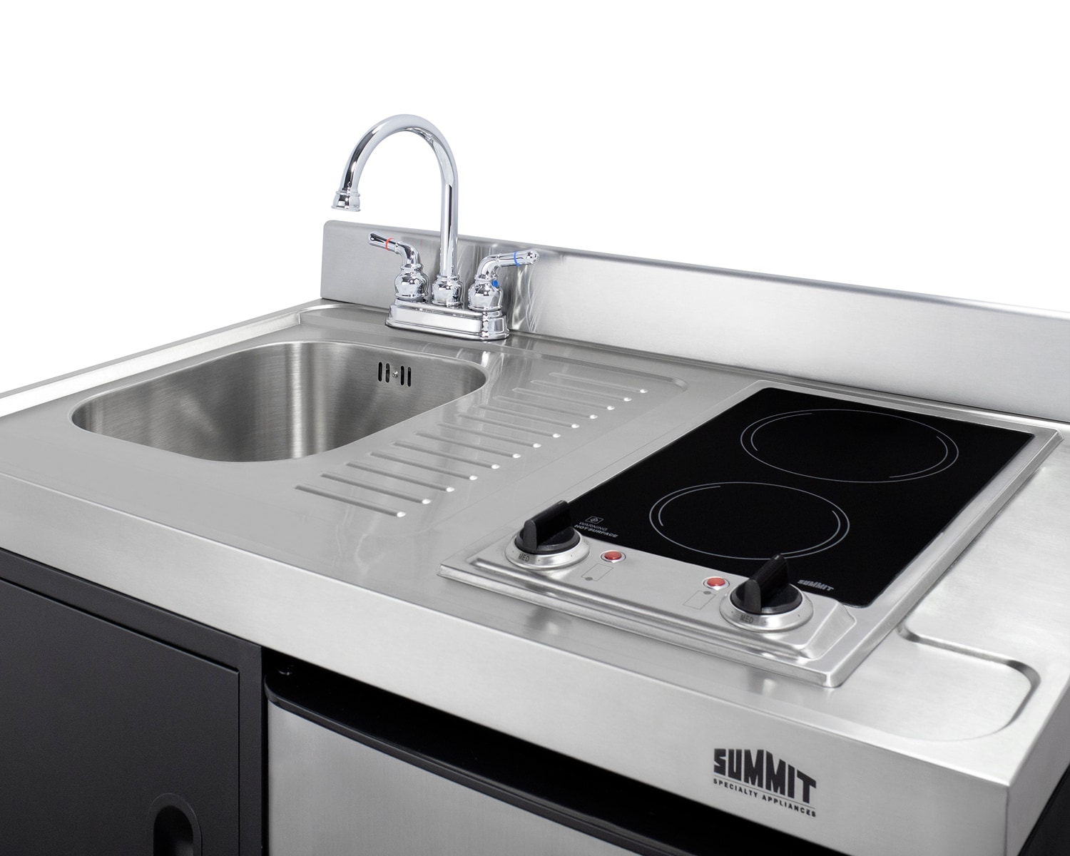 36" Black and Gray All-in-One Kitchenette with Smooth-Top Cooktop and Refrigerator