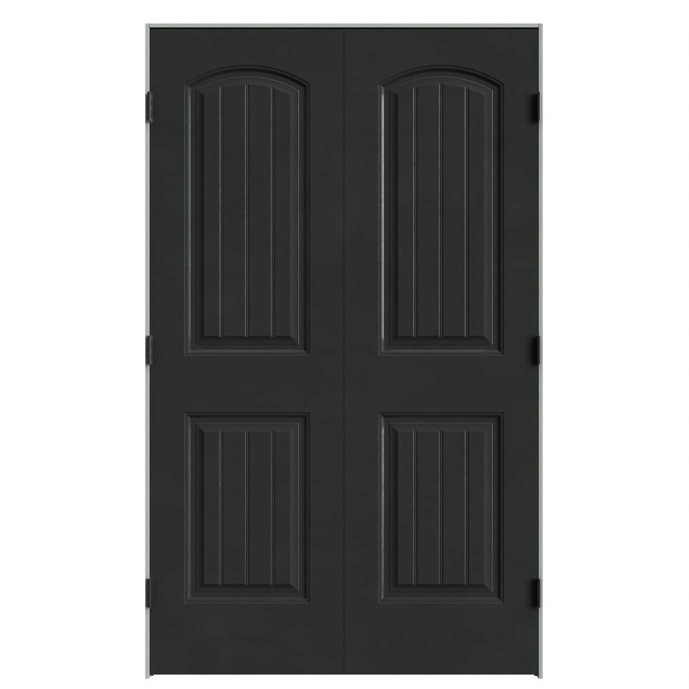 Masonite 641957 48-in x 80-in Midnight Black Solid core 2-panel square Bi-parting Smooth Prefinished Molded composite Flat Jamb Double Prehung Interior Door