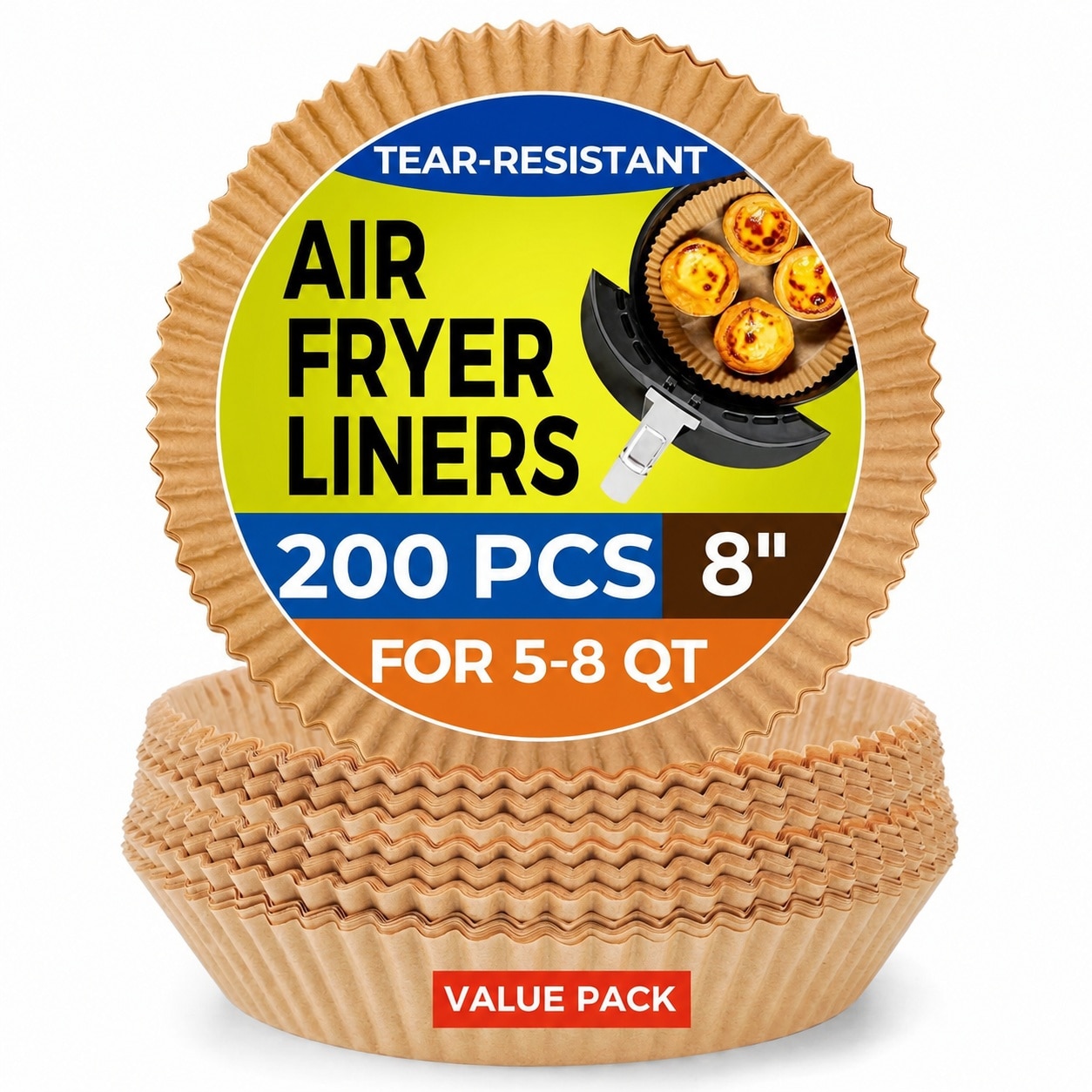 Anqtovp  Air Fryer Liners 200 pcs 8 Inch Round Disposable Non Stick Oil Proof Parchment Paper for 5 to 8 Quart Air Fryer Basket Oven Baking