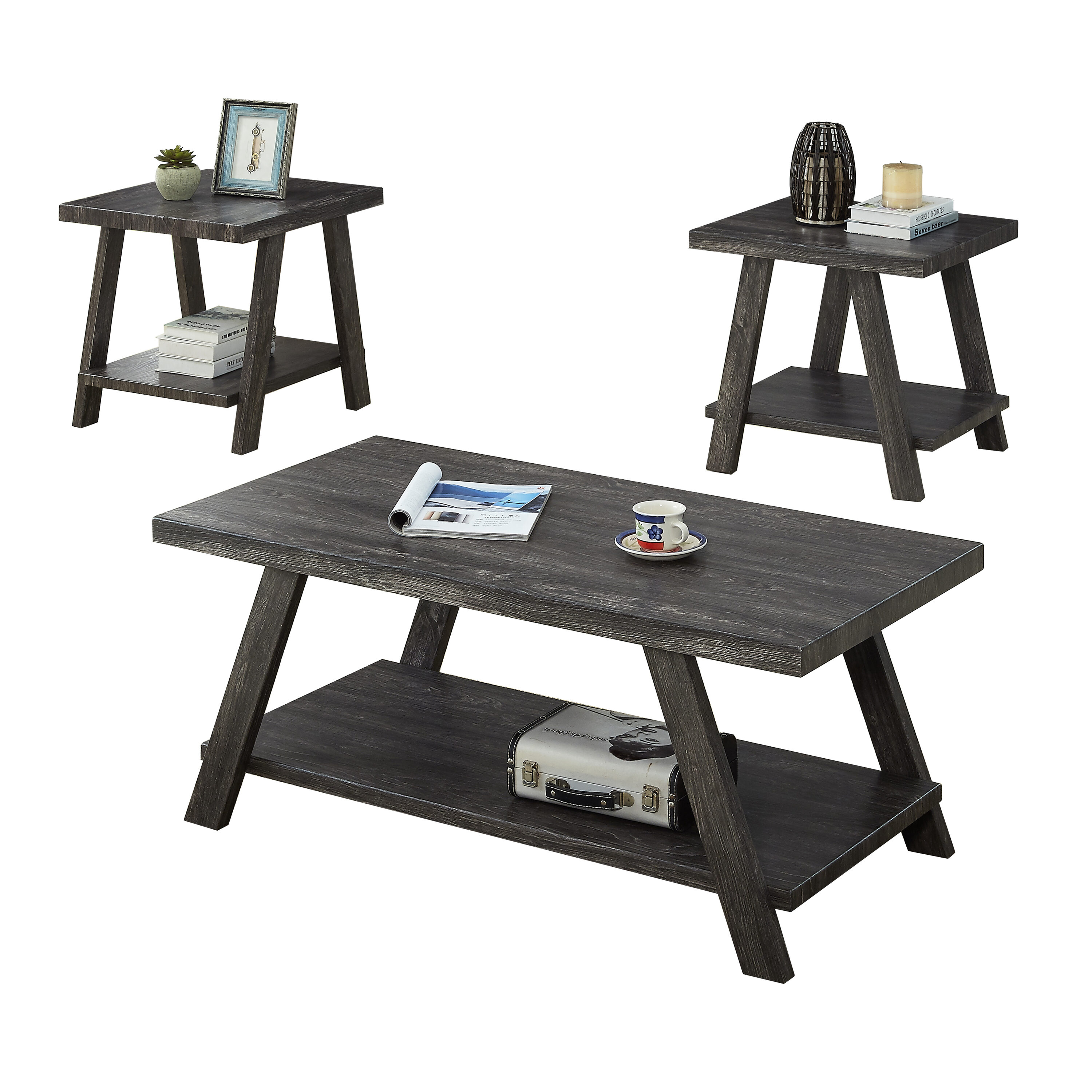 Roundhill Furniture OS3371 Athens Casual Charcoal Accent Table Set