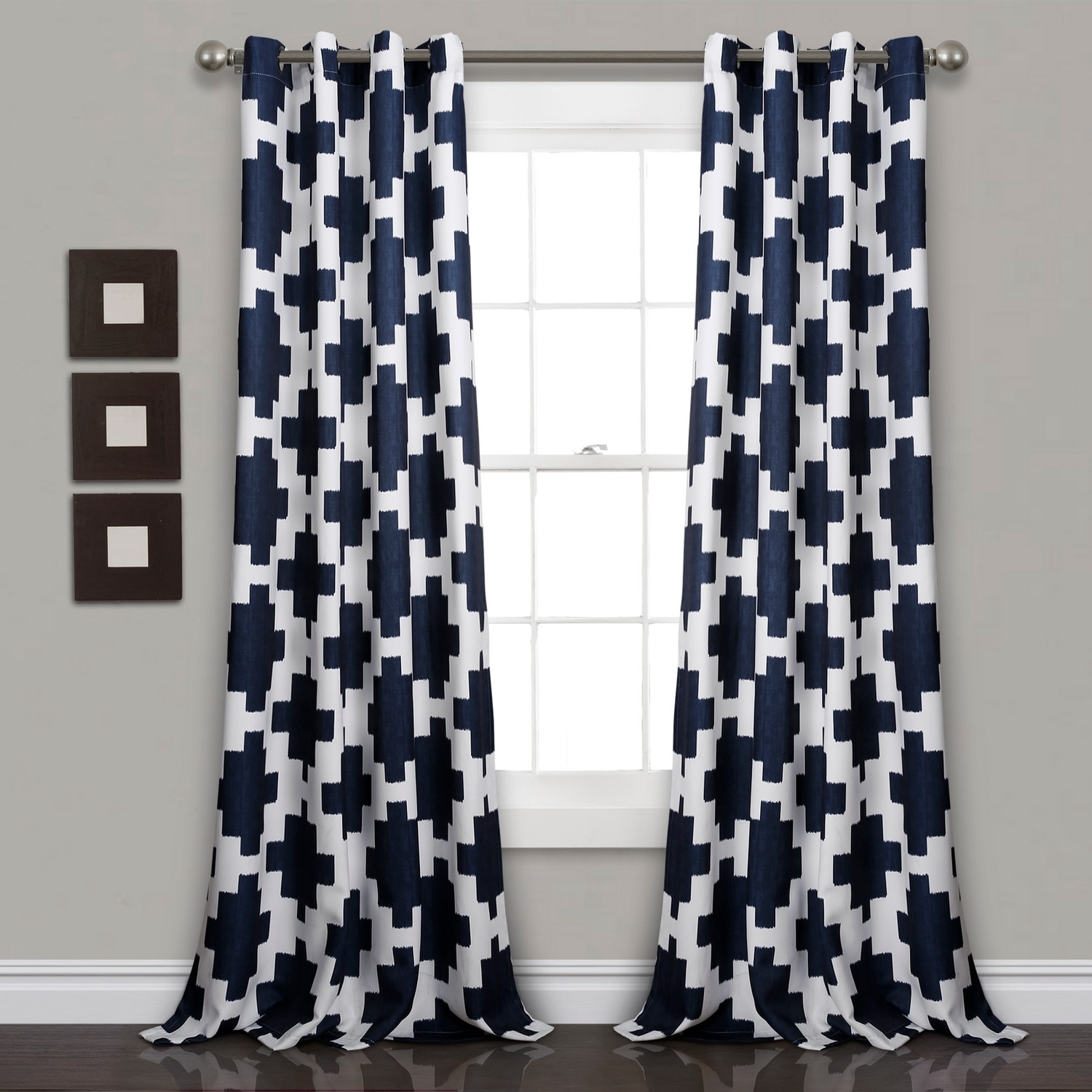 Lush Decor 16T002771 84-Inches Navy Paisley Light filtering Grommet Curtain panel pair