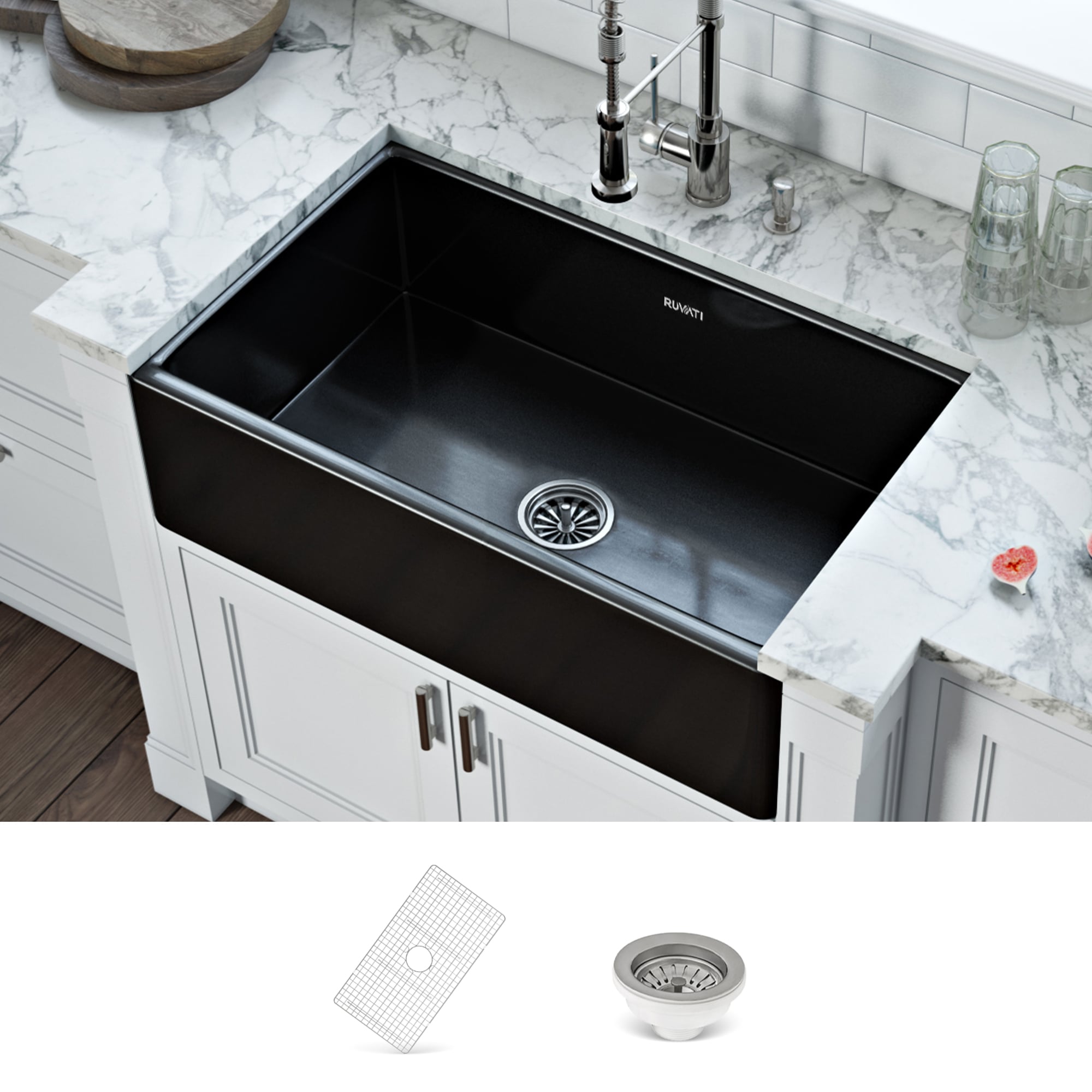 Ruvati RVL2100BK Fiamma Undermount 30-in x 20-in Fireclay Single bowl Kitchen Sink