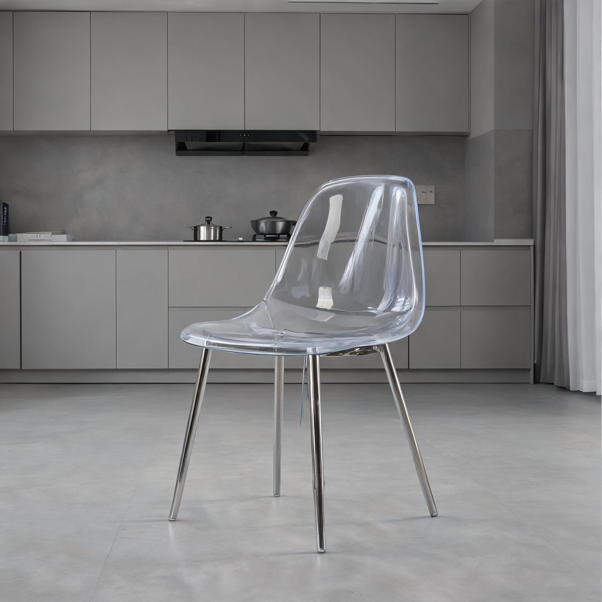 chillscreamni Set of 6 Transparent PET Dining Chairs with Soft Silver Metal Legs Modern Minimalist Armless Seating for Kitchen or Dining Room