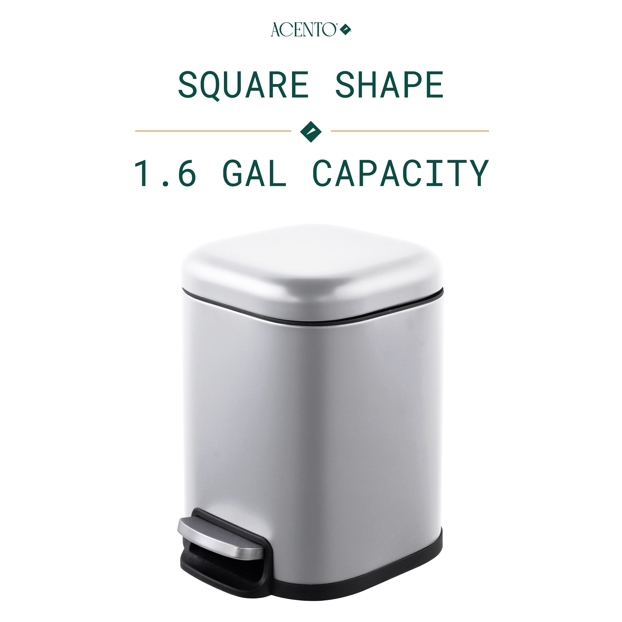 Silver Stainless Steel Square Step Trash Can with Pedal - 1.6 Gallon