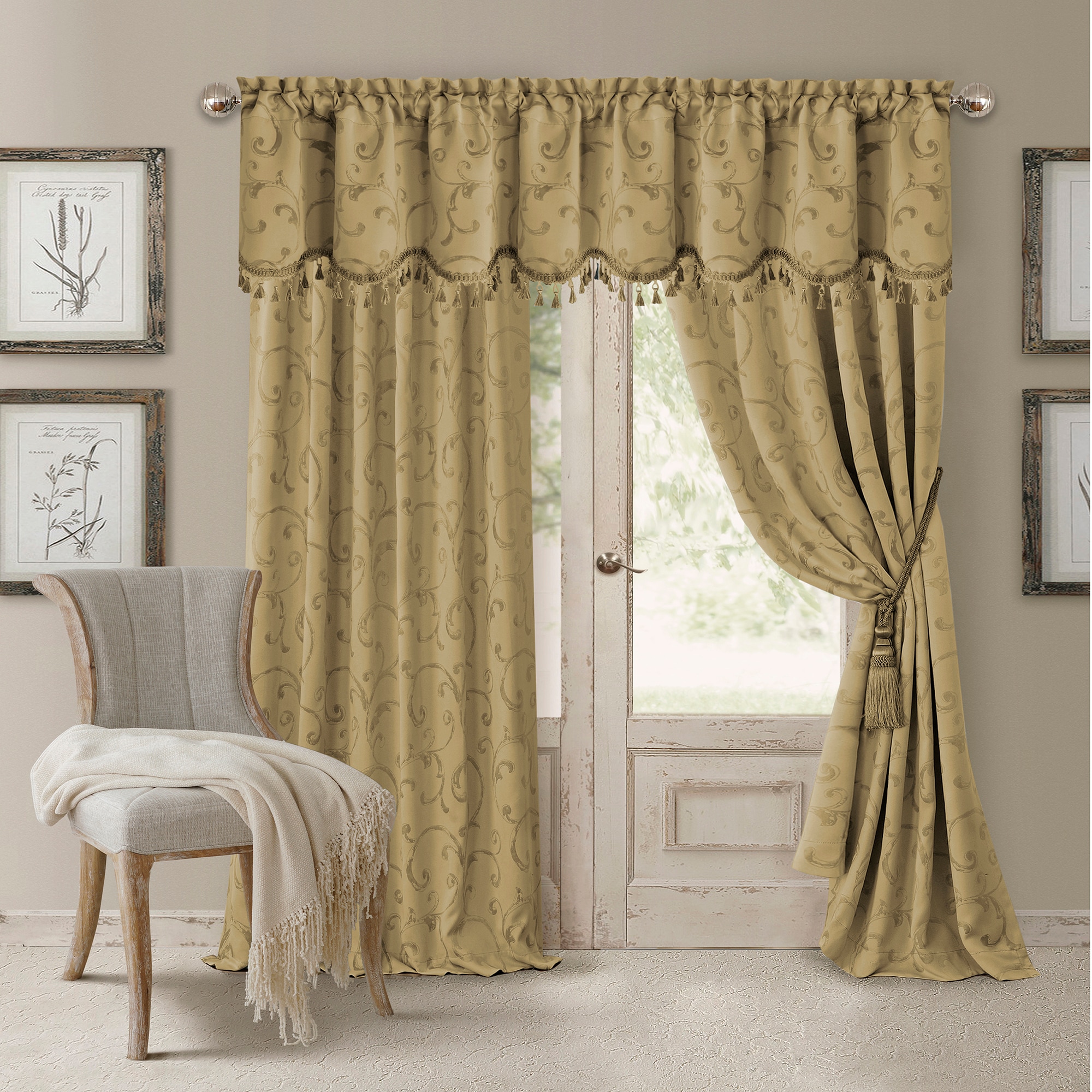 Elrene Home Fashions 026865901481 84-Inches Gold Trellis Blackout Interlined Rod pocket Single curtain panel