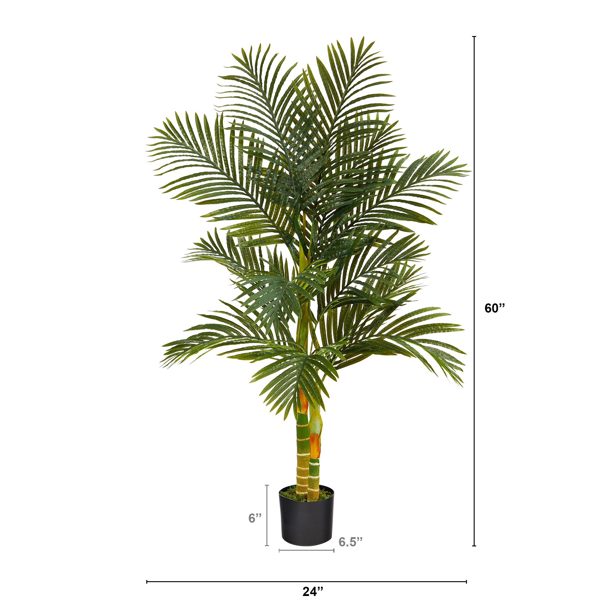 Nearly Natural 9426 62” Robellini Palm Artificial Decorative Planter Silk Trees Green 