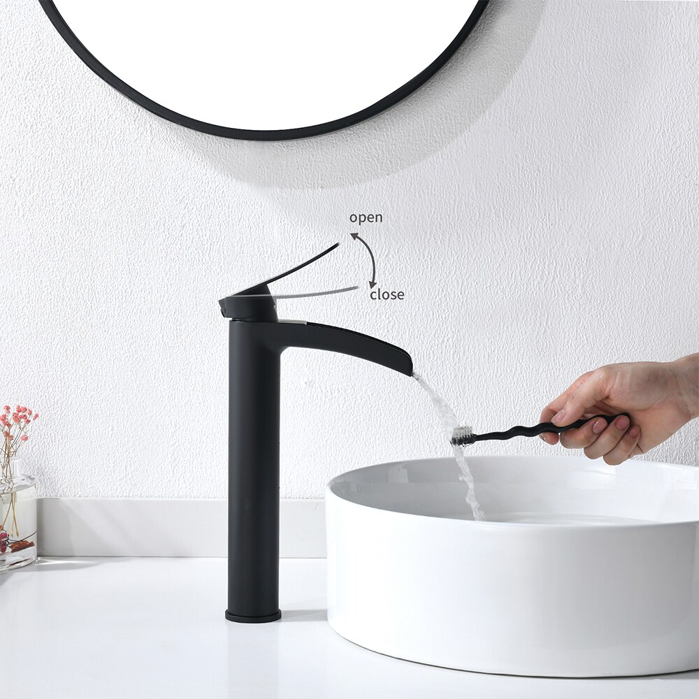 Phiestina Matte Black Single Hole 1 Handle Waterfall Bathroom Sink Faucet With Drain In The 