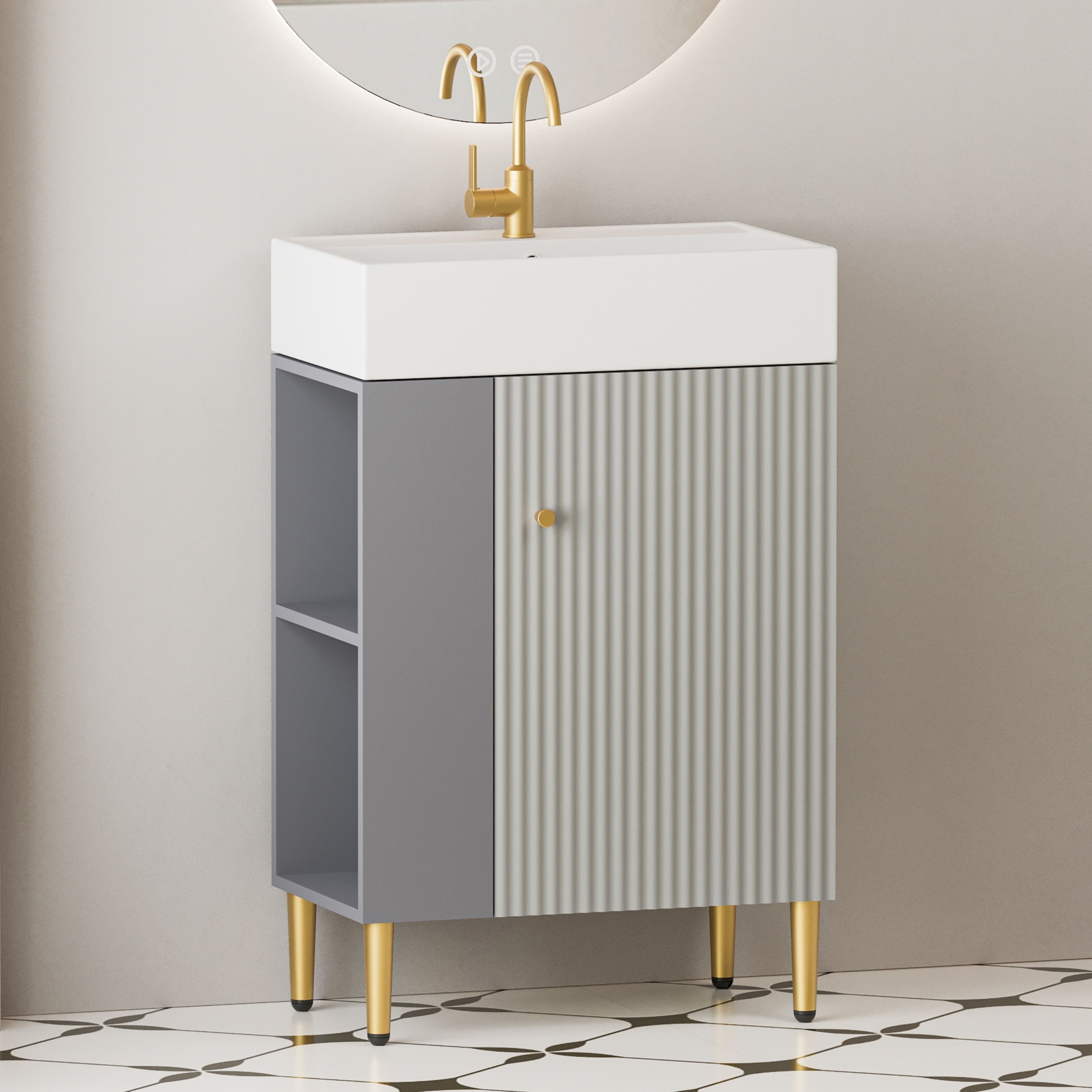Aortzio HM-BA112-GRAY Unassembled 22-in Gray Undermount Single Sink Bathroom Vanity with Gray Ceramic Top
