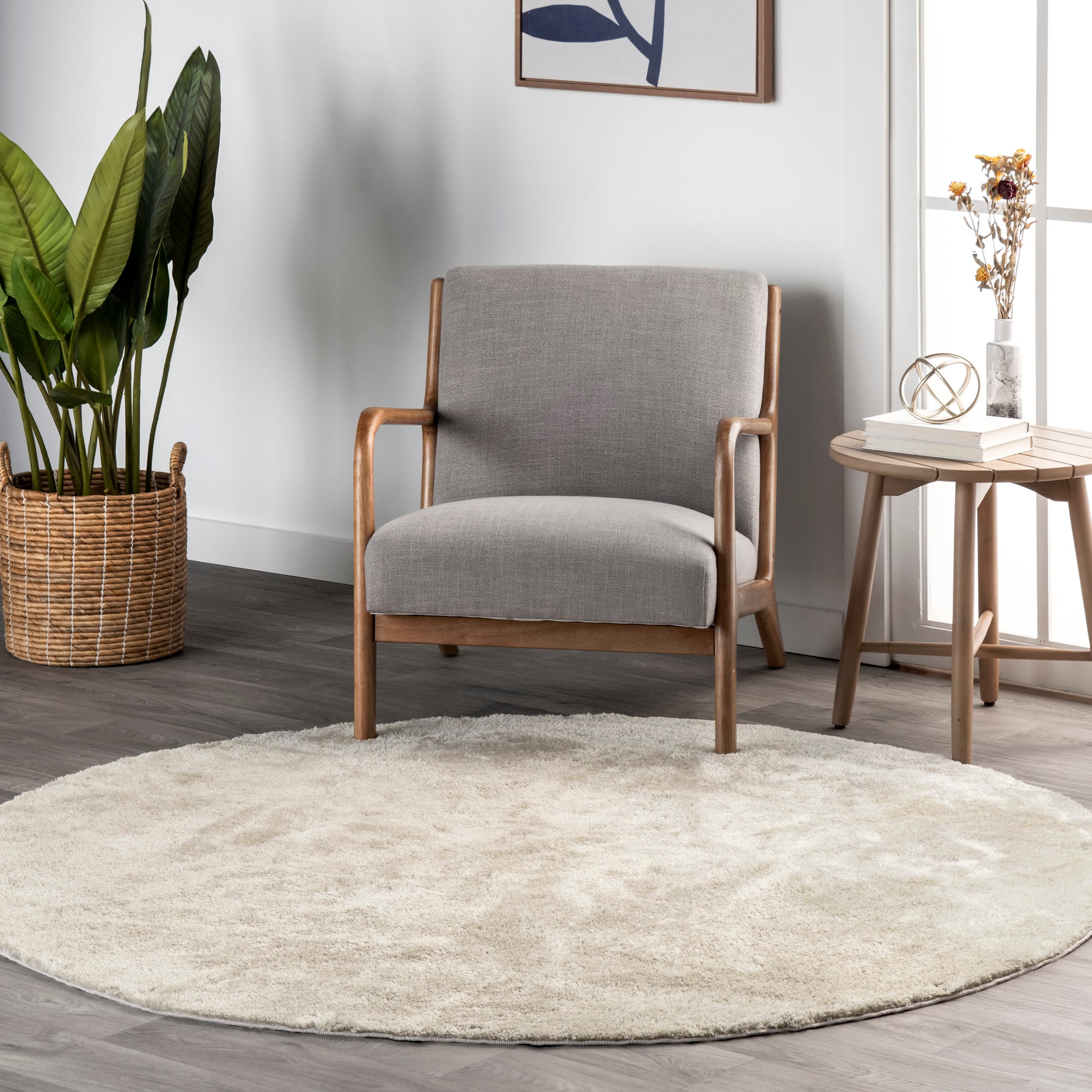 nuLOOM BIVD01C-R404 Loni 4 x 4 (ft) Loomed Polyester Cream Round Indoor Solid Machine washable Area rug