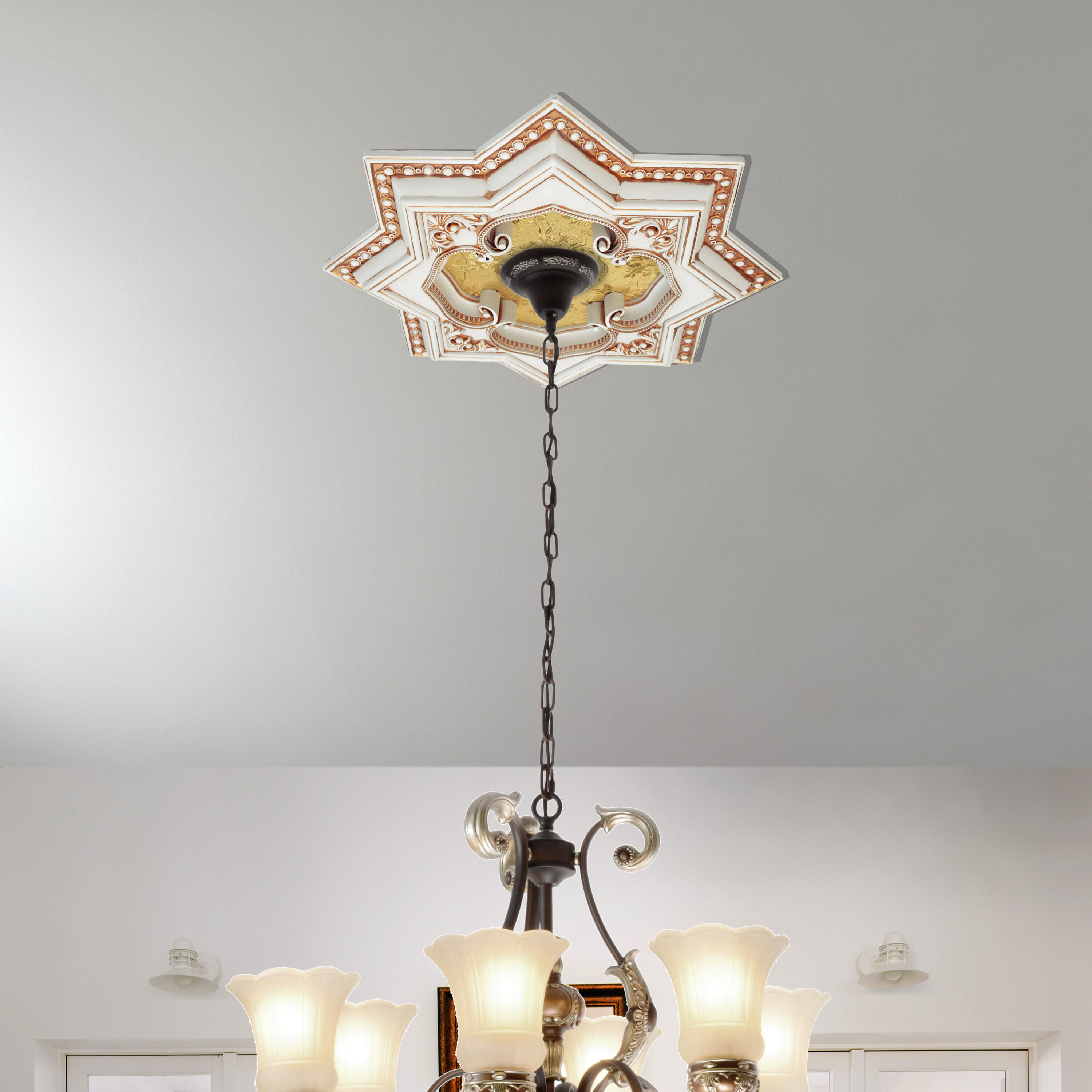 AFD HOME 12020500 Masterpiece Moldings 24-in W x 24-in L Traditional Gold Polystyrene Whole Ceiling Medallion
