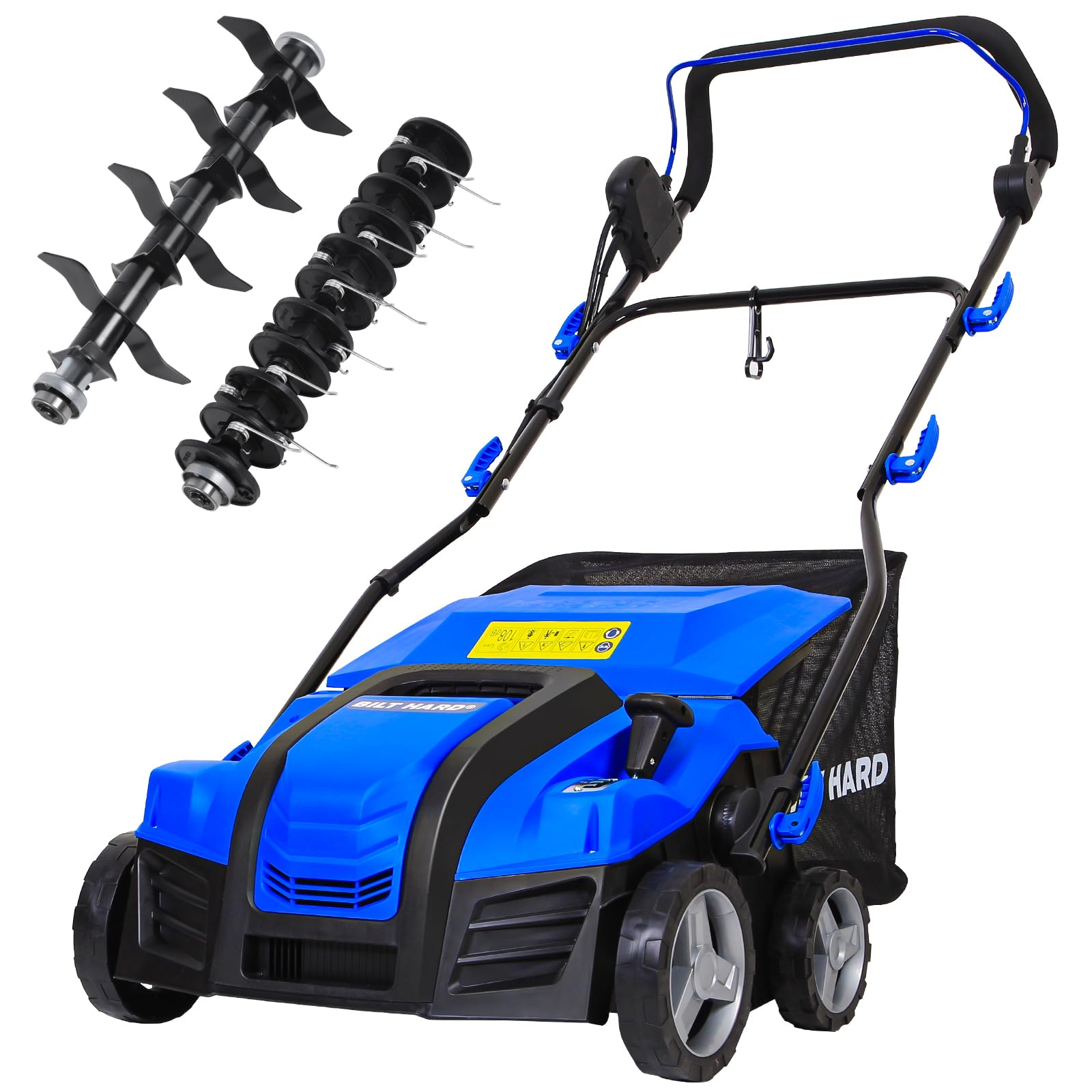 BILT HARD TIA-1002-L 15-Amp Electric Dethatcher Scarifier 16-inch Width 14.5-Gallon Bag 2-in-1 Walk-Behind Lawn Tool