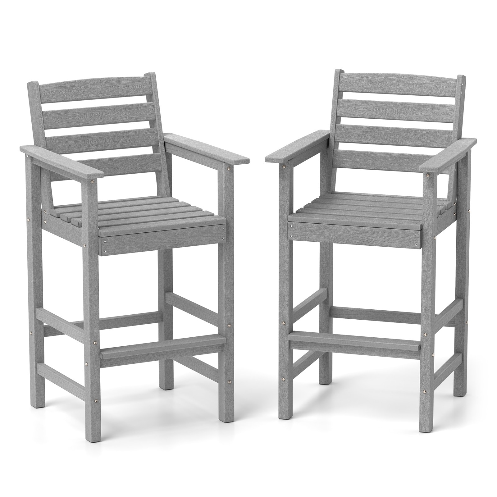 LIVIZA TDS12059GR Set of 2 Gray HDPE Frame Stationary Counter-height Chair with Solid Seat