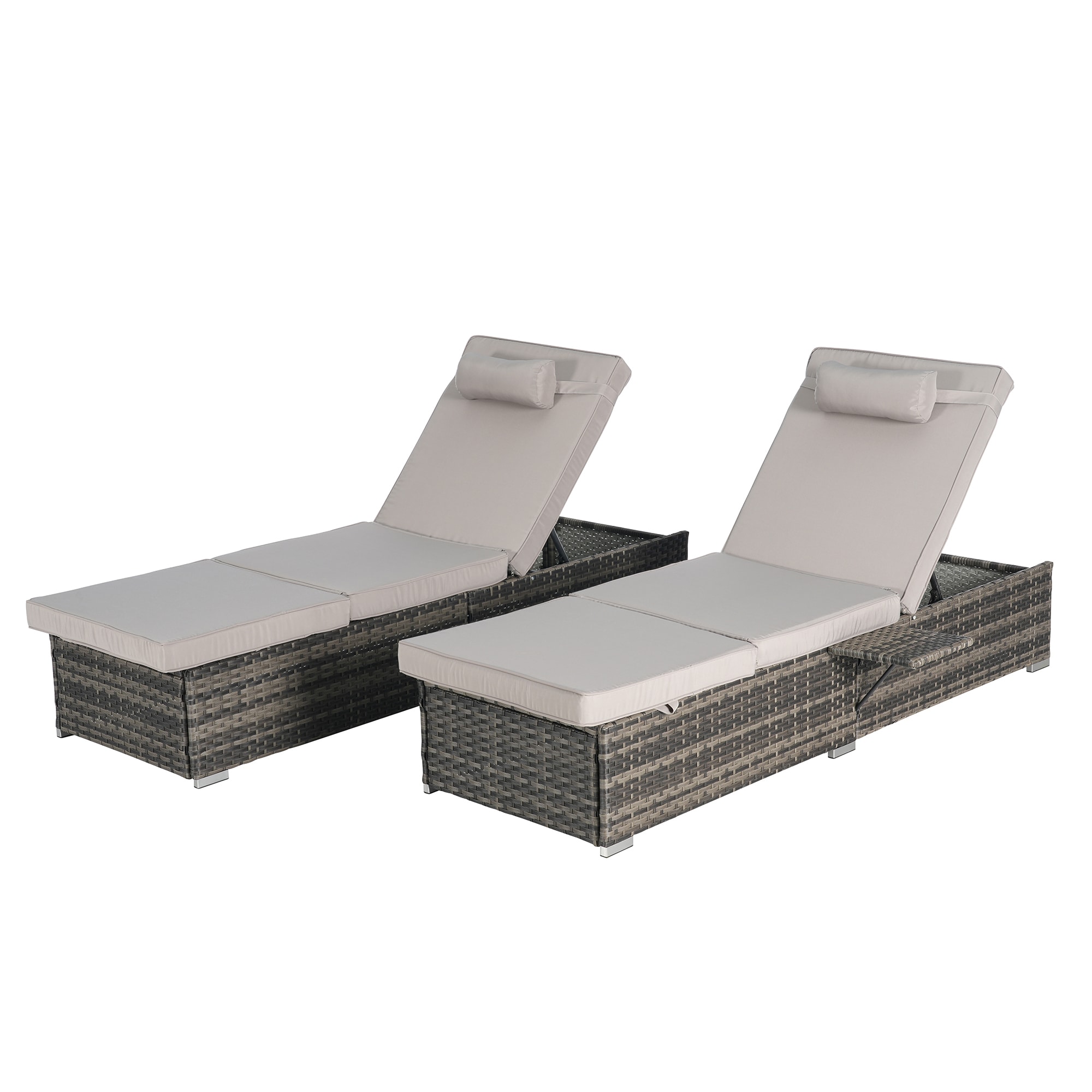 SINOFURN SYB670023BN Set of 2 Rattan Brown Metal Frame Stationary Recliner Chair with Gray Cushioned Seat